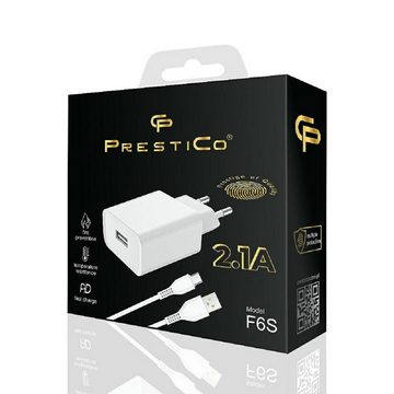 PrestiCo F6S​ Schnell Ladegerät + Ladekabel 1xUSB+TYPE​ C​ 2​.​1A​ white Smartphone-Kabel, USB-C, USB-A, TYPE-C-Kabel (100 cm), Schnellladefunktion 2​.​1A