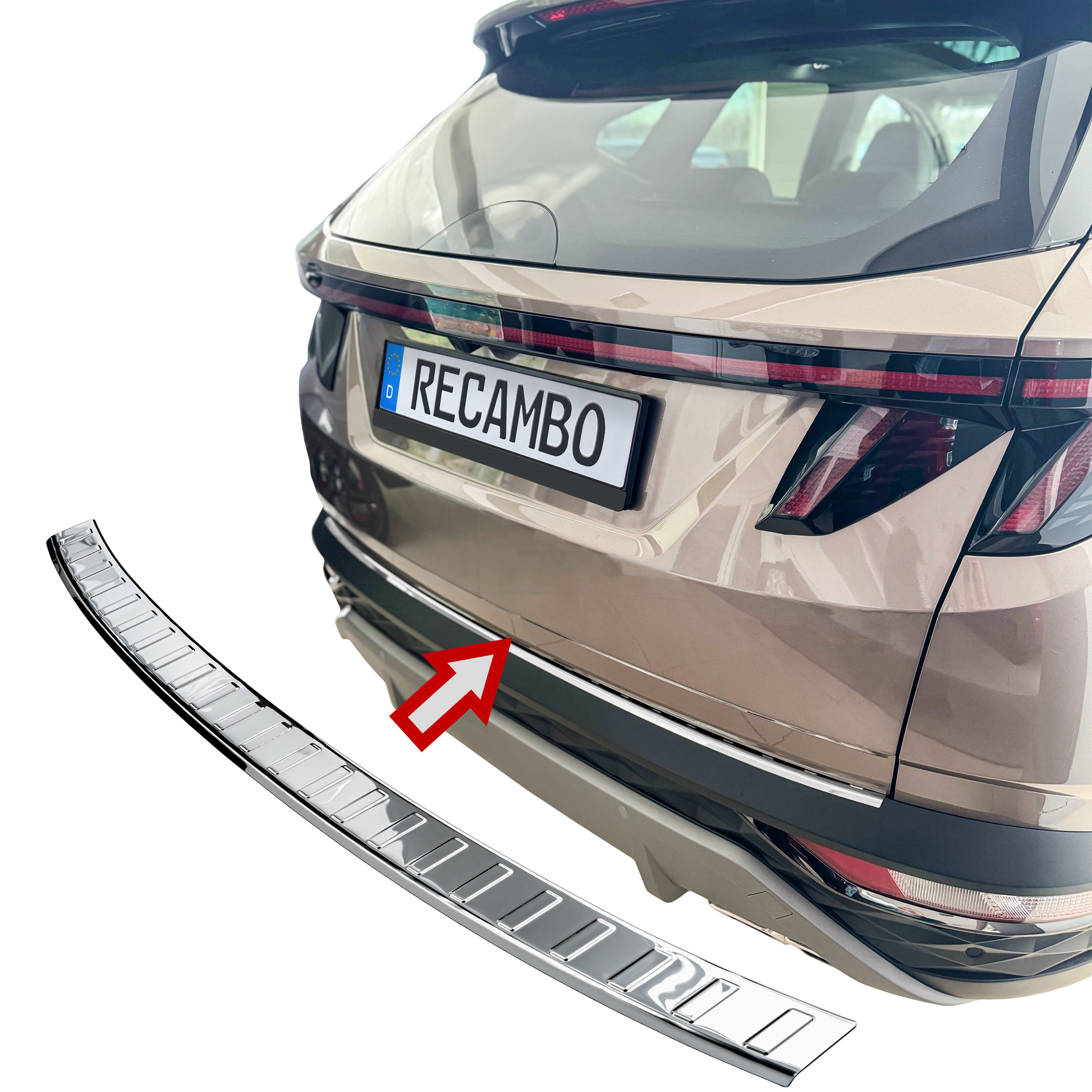 RECAMBO Ladekantenschutz für Hyundai Tucson, Typ NX4, BJ ab 2020> Stoßstangenschutz, V2A rostfrei, Exklusive Optik, praktischer Schutz & perfekte Passform