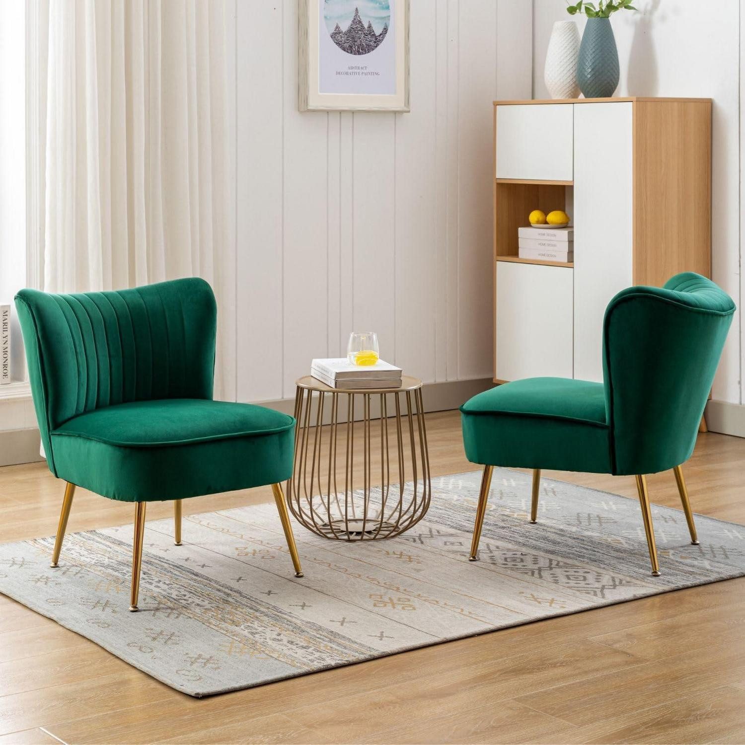 LuxusKollektion Loungesessel Polsterstuhl Samt Metallbeine Lesesessel Balkon 2er Grün-2er (1-St)