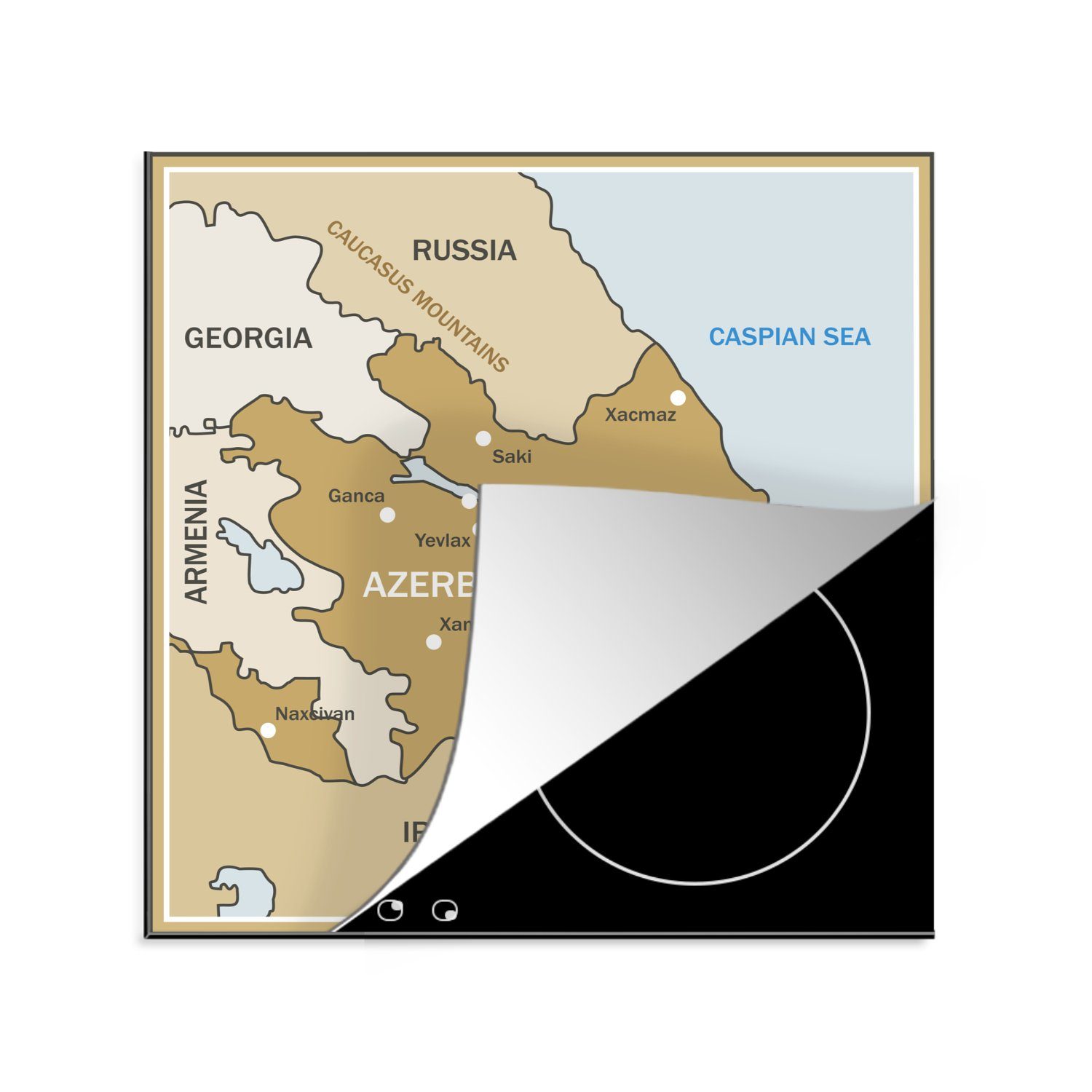 MuchoWow Herdblende-/Abdeckplatte Eine Illustration einer Karte von Aserbaidschan, Vinyl, (1 tlg), 78x78 cm, Ceranfeldabdeckung, Arbeitsplatte für küche