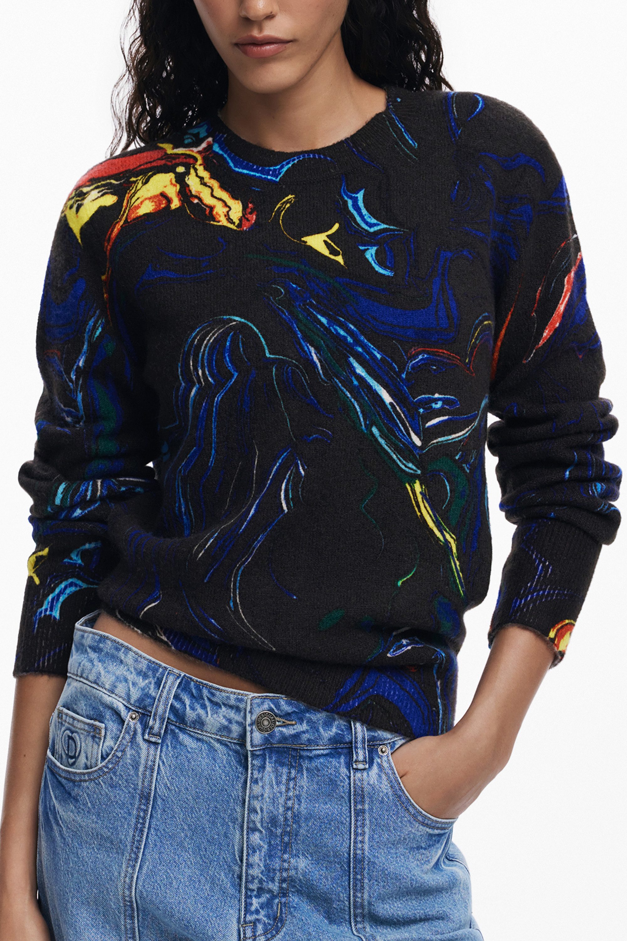 Desigual Strickpullover Damenpullover Schwarz: Modisches Langarmshirt günstig online kaufen