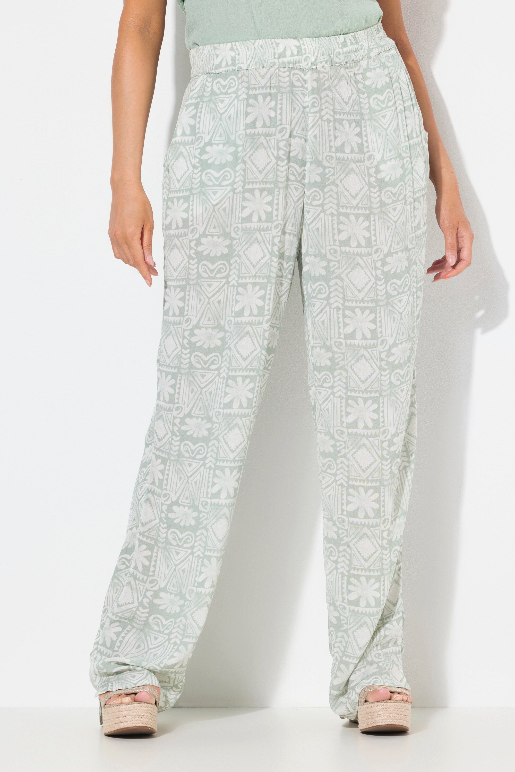 Ulla Popken Schlupfhose Hose Rose bedruckt weites Bein Elastikbund günstig online kaufen