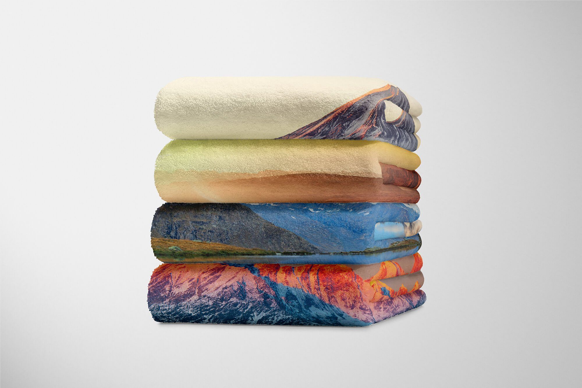 Baumwolle-Polyester-Mix Alpen Sinus Handtuch Kuscheldecke Art Handtuch mit Saunatuch Strandhandtuch Fotomotiv Handtücher Berggipfel, (1-St), Bergsee
