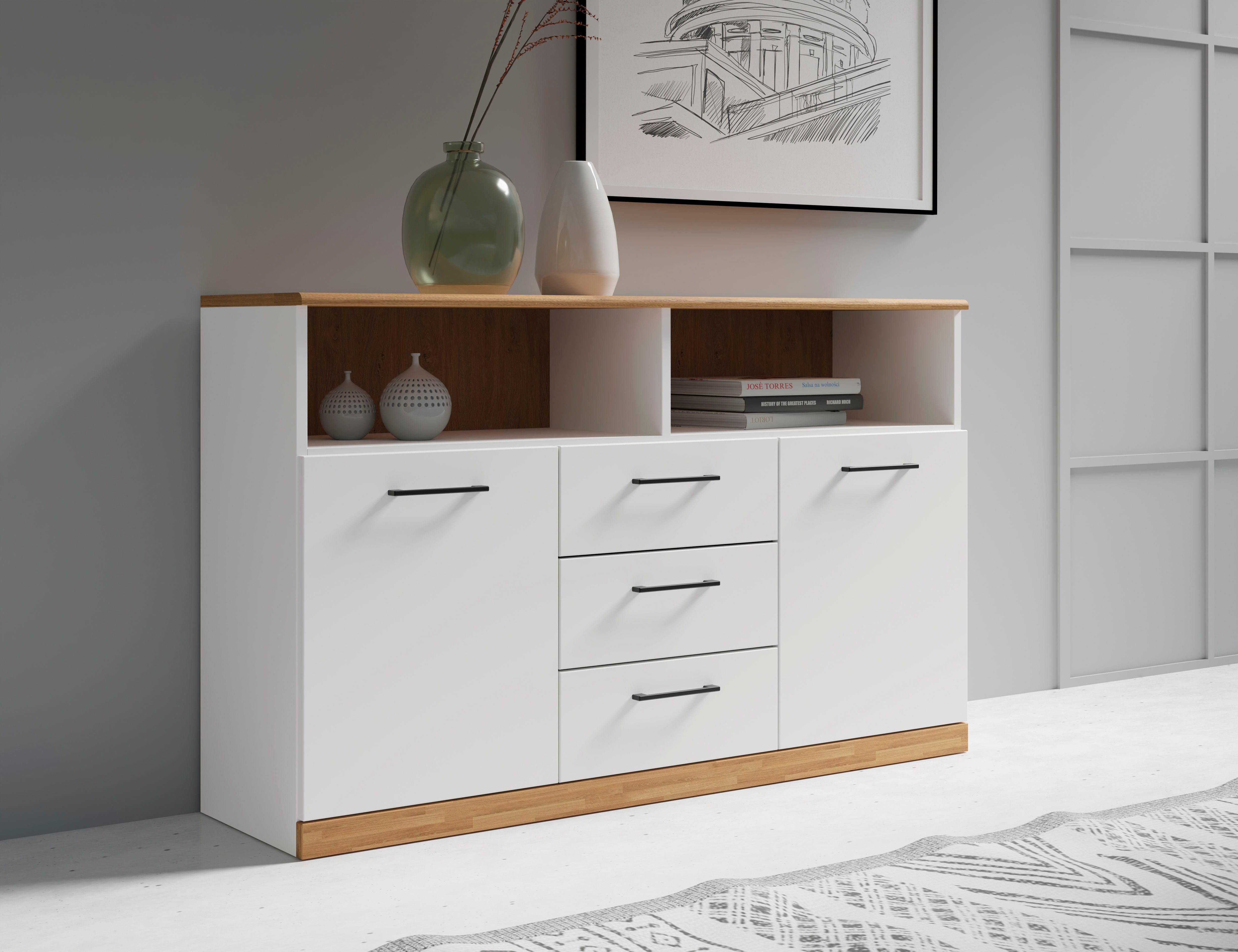 Home affaire Sideboard Ribe,130cm breit,80cm hoch,Oberplatte günstig online kaufen