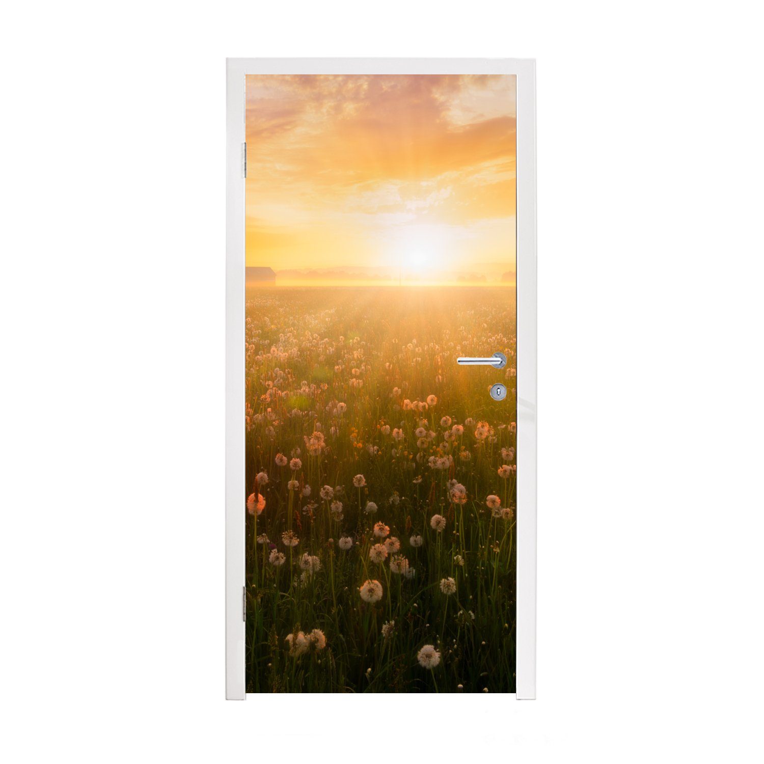 MuchoWow Türtapete Sonnenuntergang - Blumen - Farben, Matt, bedruckt, (1 St), Fototapete für Tür, Türaufkleber, 75x205 cm