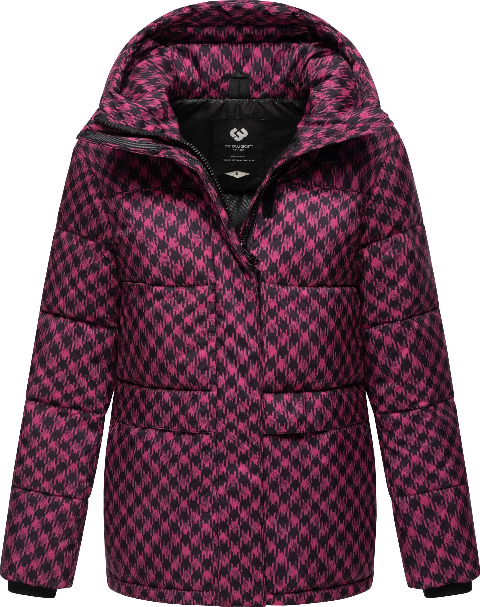 Ragwear Steppjacke Wikesh Print Wasserdichte Damen Winterjacke mit Hahnentritt-Muster