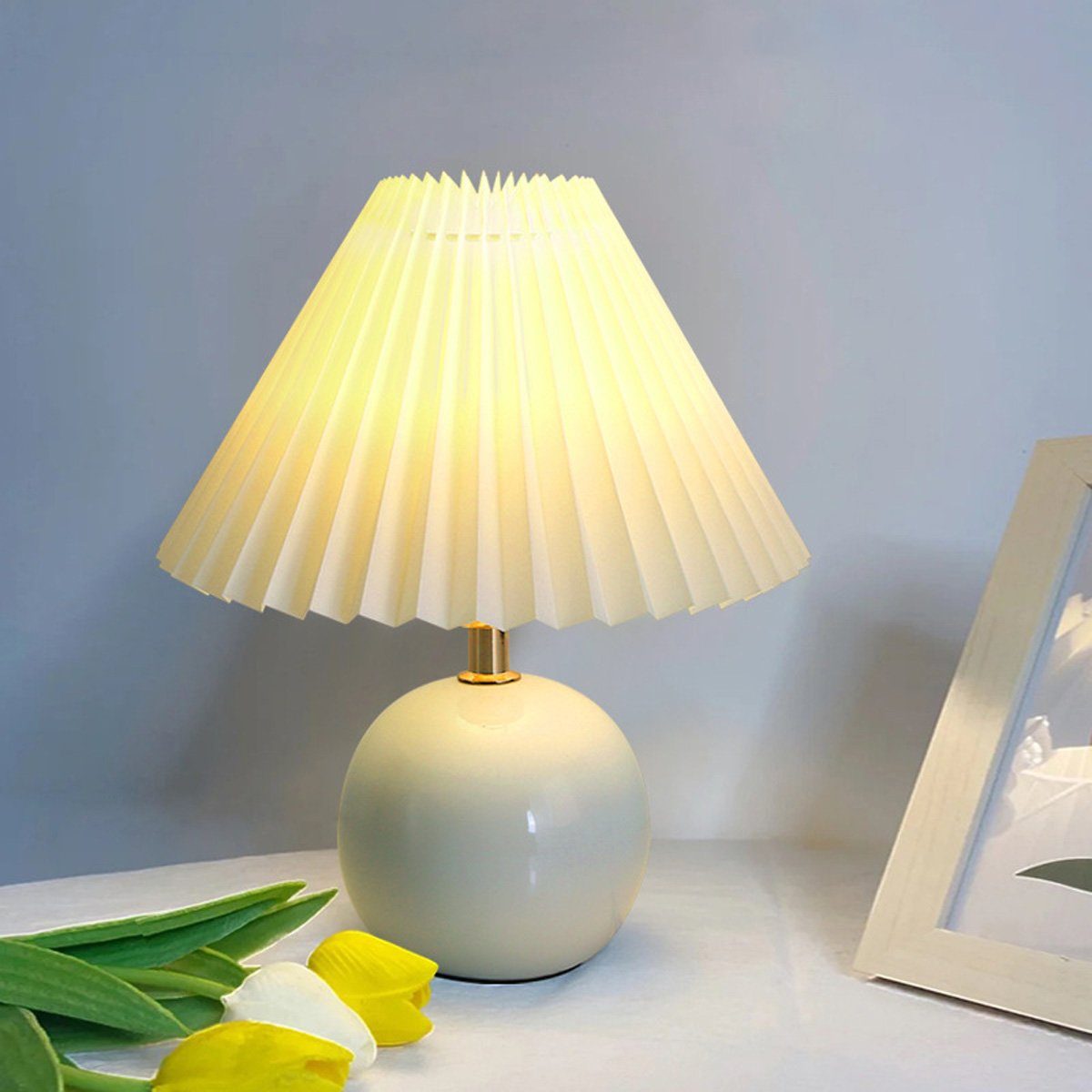 DOPWii LED Schreibtischlampe Nachttischlampe mit Kabelschalter, Lampenschirm aus Stoff, E27 Sockel Warmes Licht