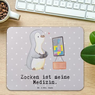 Mr. & Mrs. Panda Mauspad Pinguin Zocken - Grau Pastell - Geschenk, Videospiele, PC Zubehör, Vi (1-St), Rutschfest
