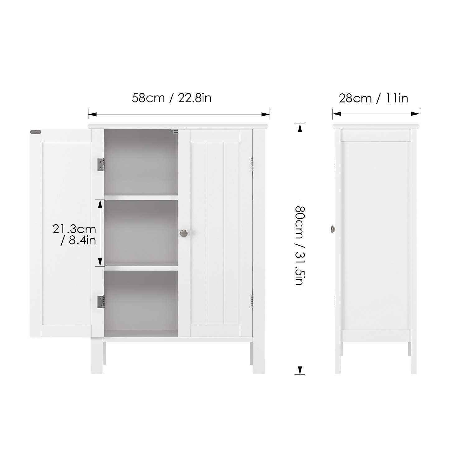 x 80 Badezimmerschrank Sideboard mit weiß 28cm Badkommode, Homfa 58 Türen, x