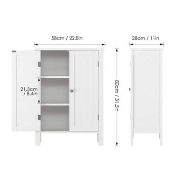 Homfa Badkommode, Badezimmerschrank mit Türen, Sideboard weiß 80 x 58 x 28cm