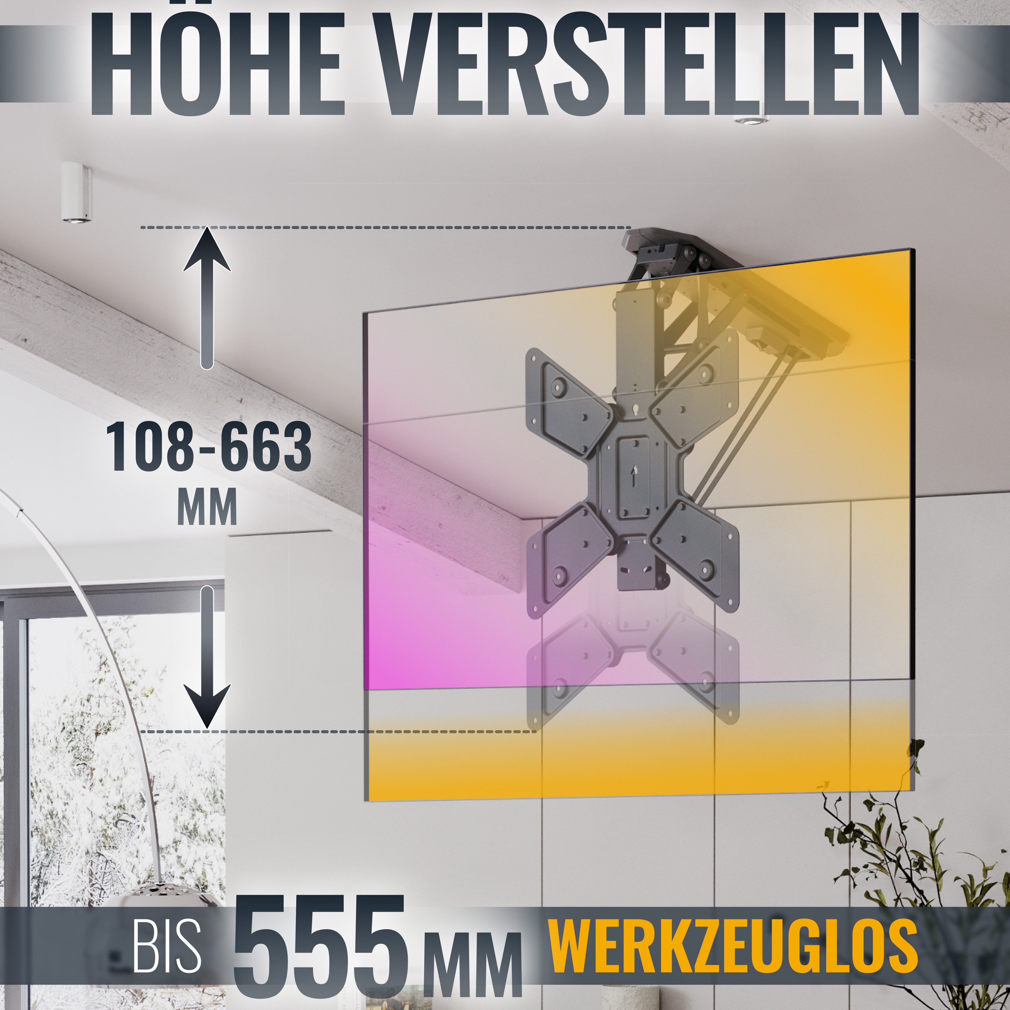 RICOO TV-Deckenhalterung TV Deckenhalterung 23" bis 55" max 30 Kg elektrisch klappbar SE0544, (bis 55 Zoll, VESA 100x100 bis 400x400, 1-tlg., bis 75° ausklappba – Bild 4 von 5