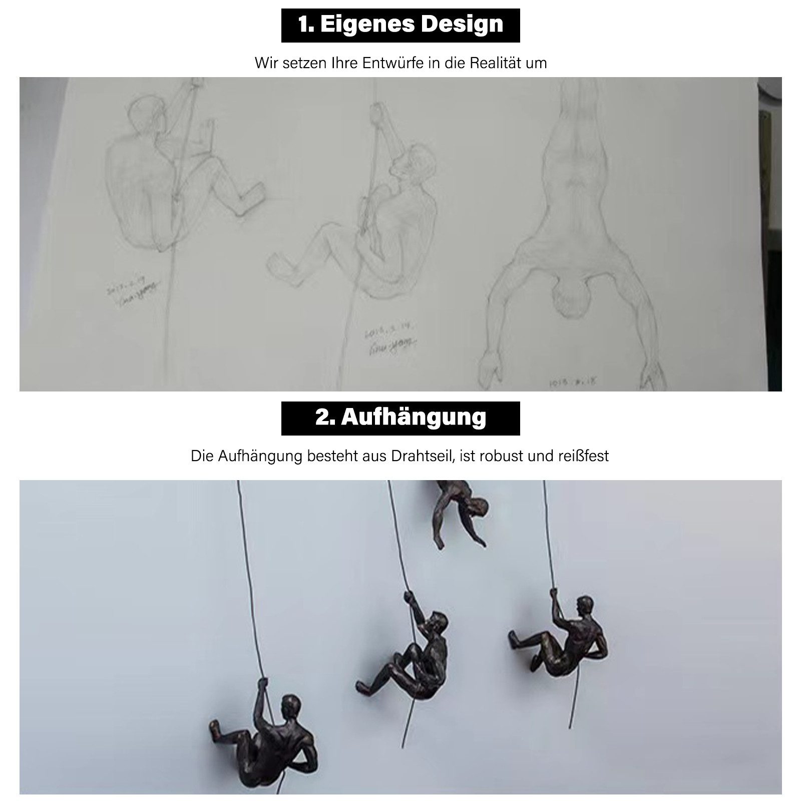MOPUEA Wanddekoobjekt Wanddeko Kletterer 3er Set 3D Wandschmuck Wandfiguren (3 St), Moderne Kunst Skulptur Resin Bronze Optik Wohnzimmer – Bild 4 von 5