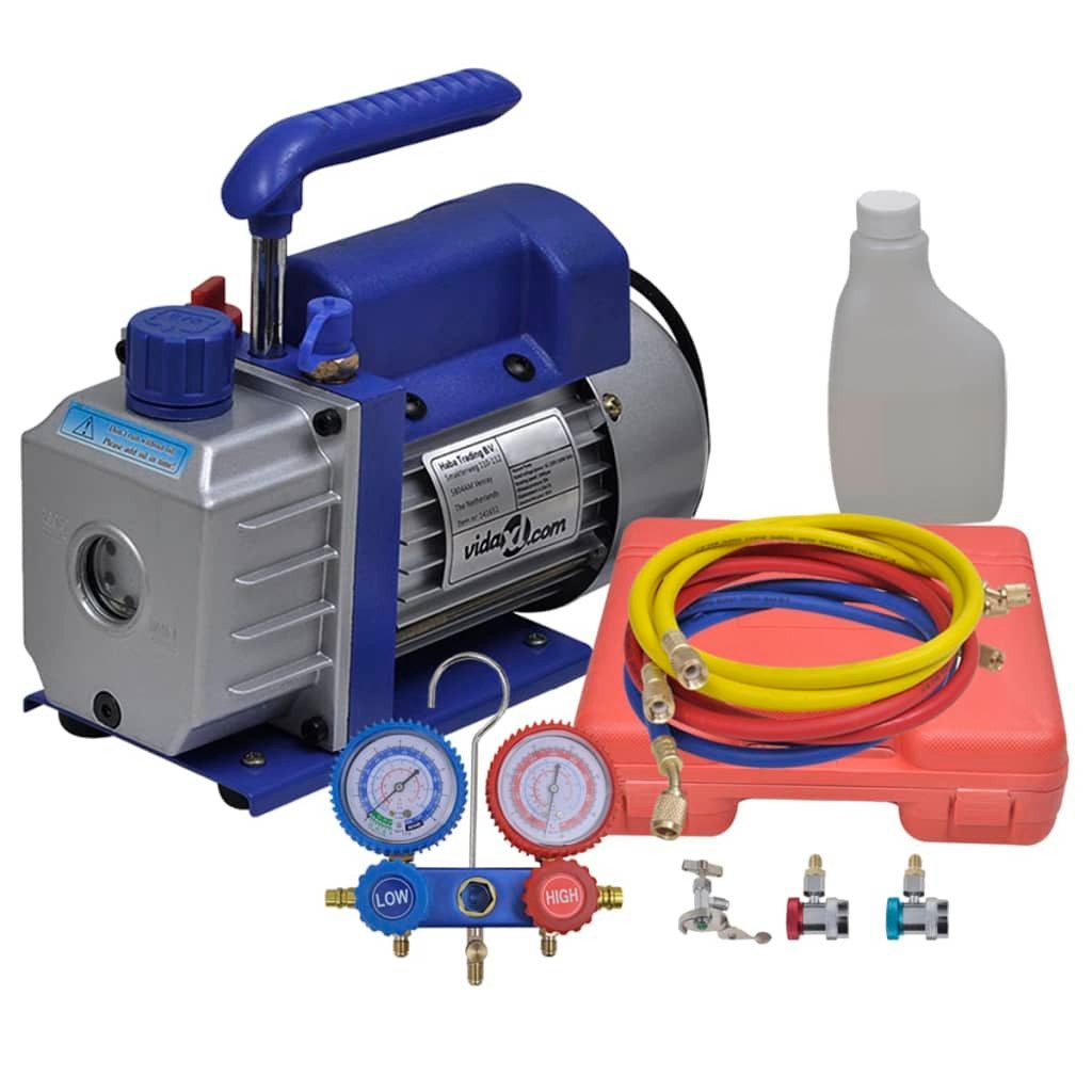 vidaXL Klimamesser Vakuumpumpe Einstufig mit 2-Wege-Verteiler-Manometer Set