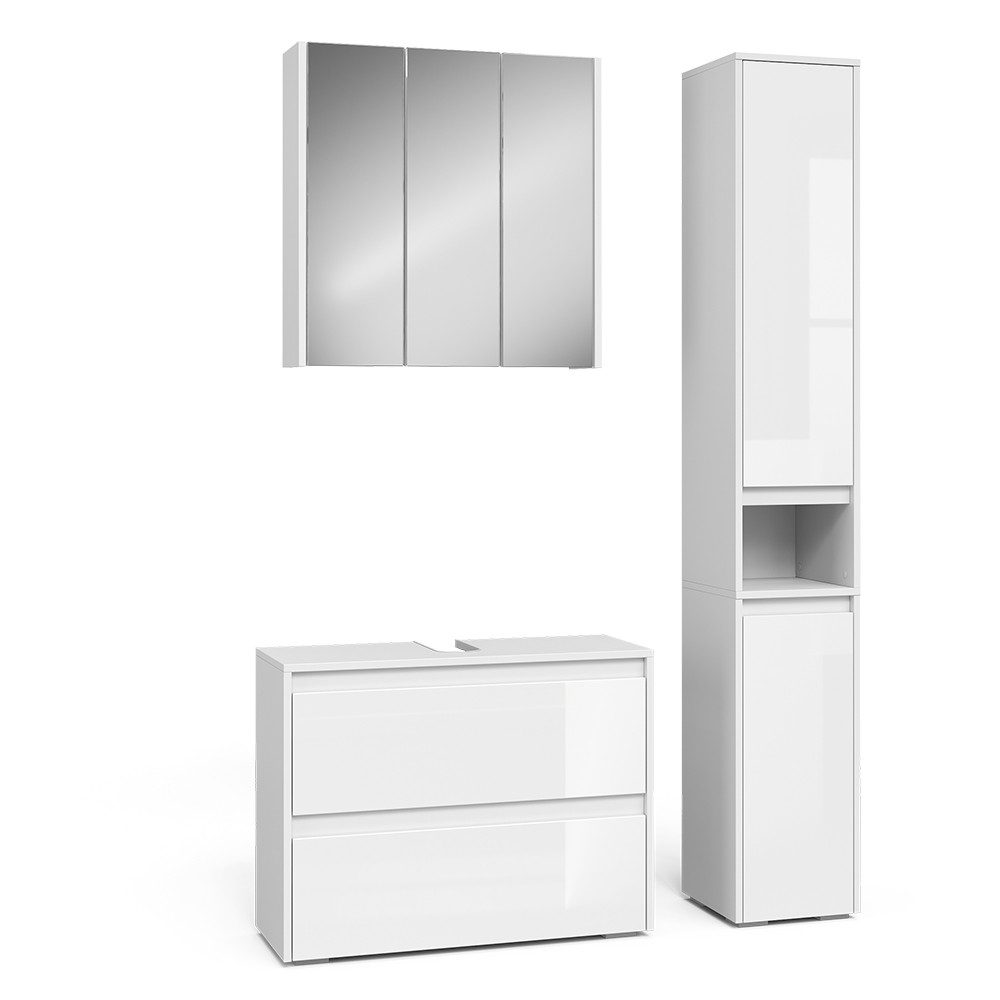 Vicco Badmöbel-Set Majest, Weiß/Weiß Hochglanz, 3 Teile, (3-St., 3er Set)