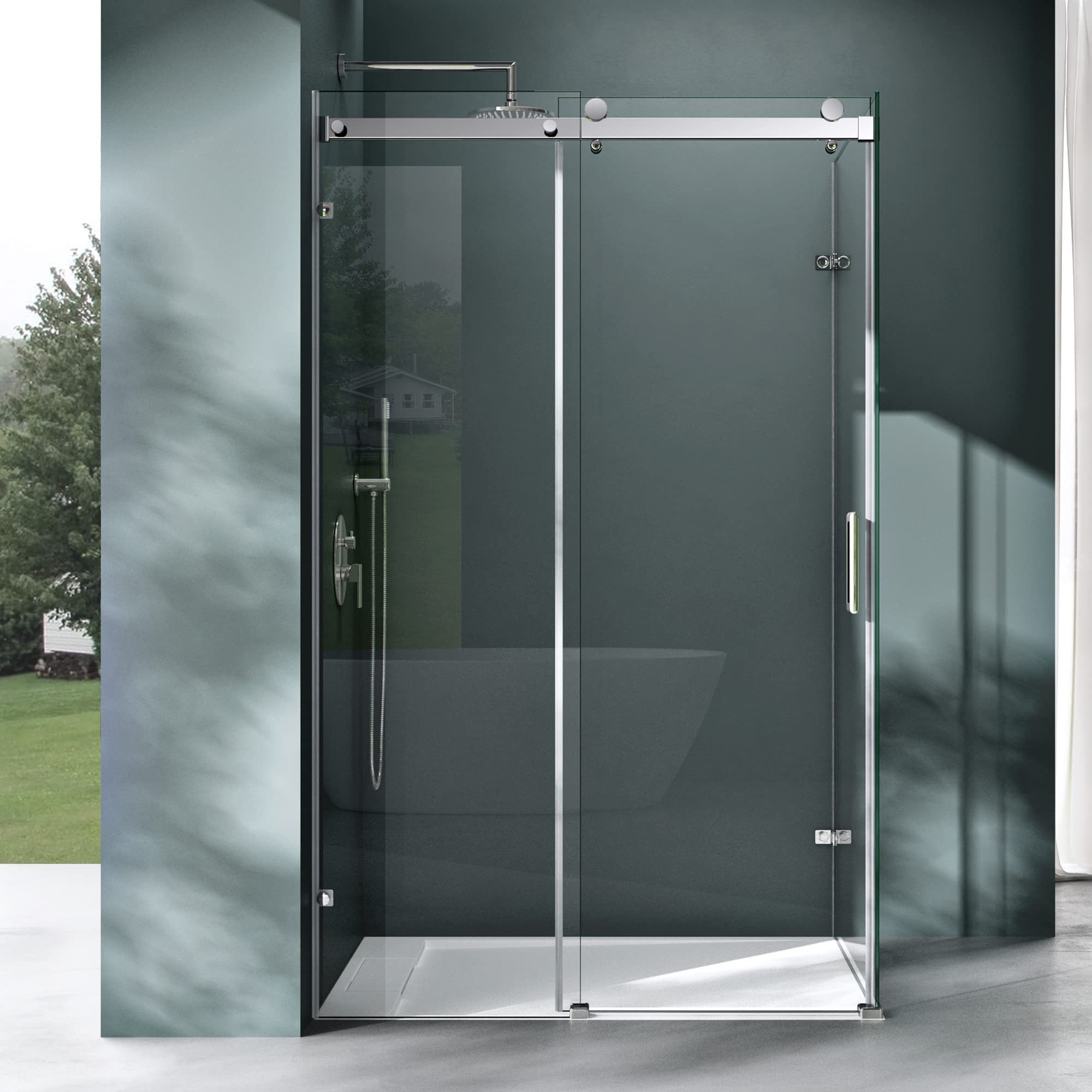 Mai & Mai Eckdusche Duschkabine Duschabtrennung Schiebetür 8mm ESG mit Nano H:195cm R17-2, BxT: 100x70 cm, Einscheibensicherheitsglas, ebenerdiger Einbau möglich