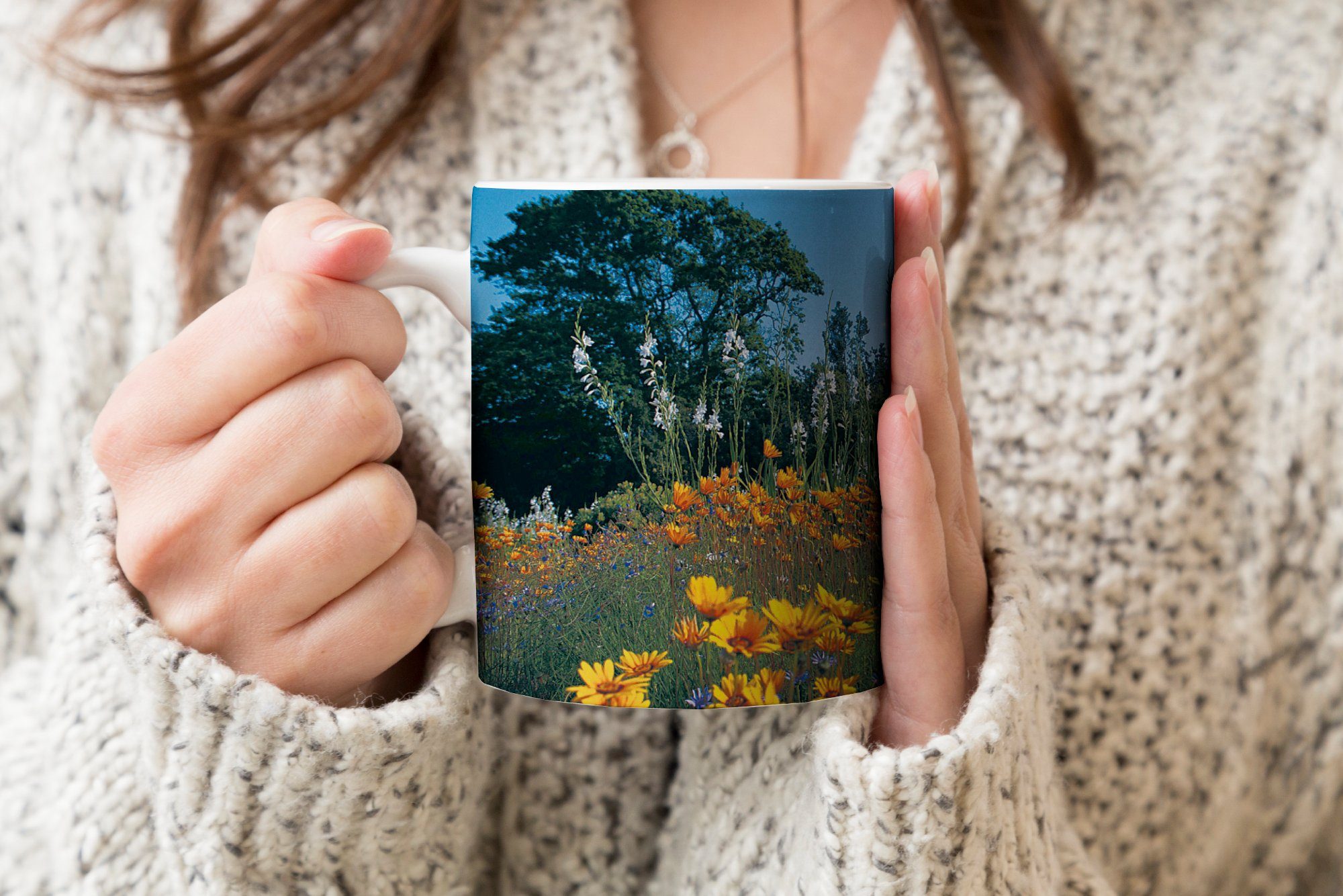 MuchoWow Teetasse, Teetasse, - Becher, - Blumen Kaffeetassen, Natur Tasse Geschenk Farbe, Keramik,