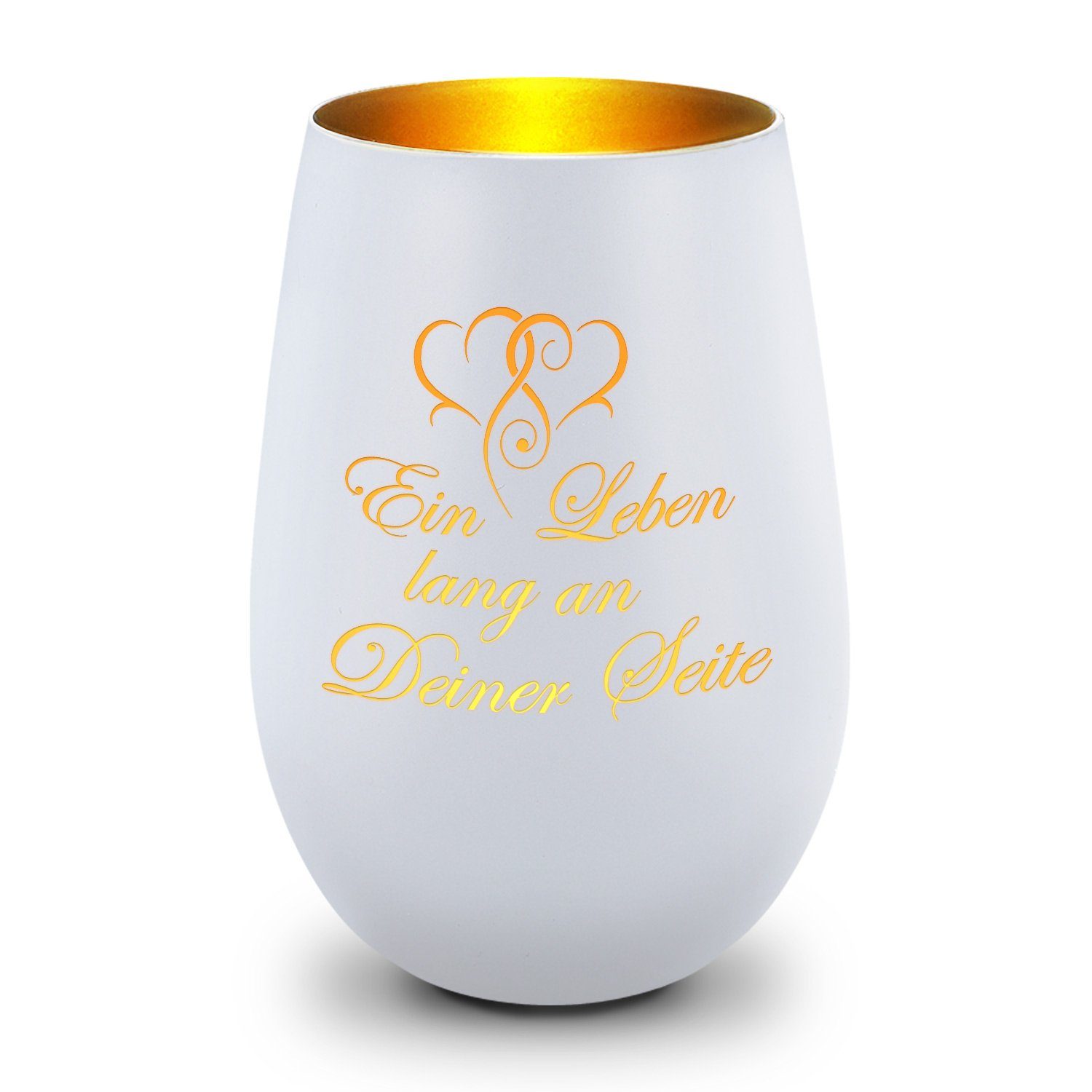 GRAVURZEILE Windlicht aus Glas mit Gravur Ein Leben lang an deiner