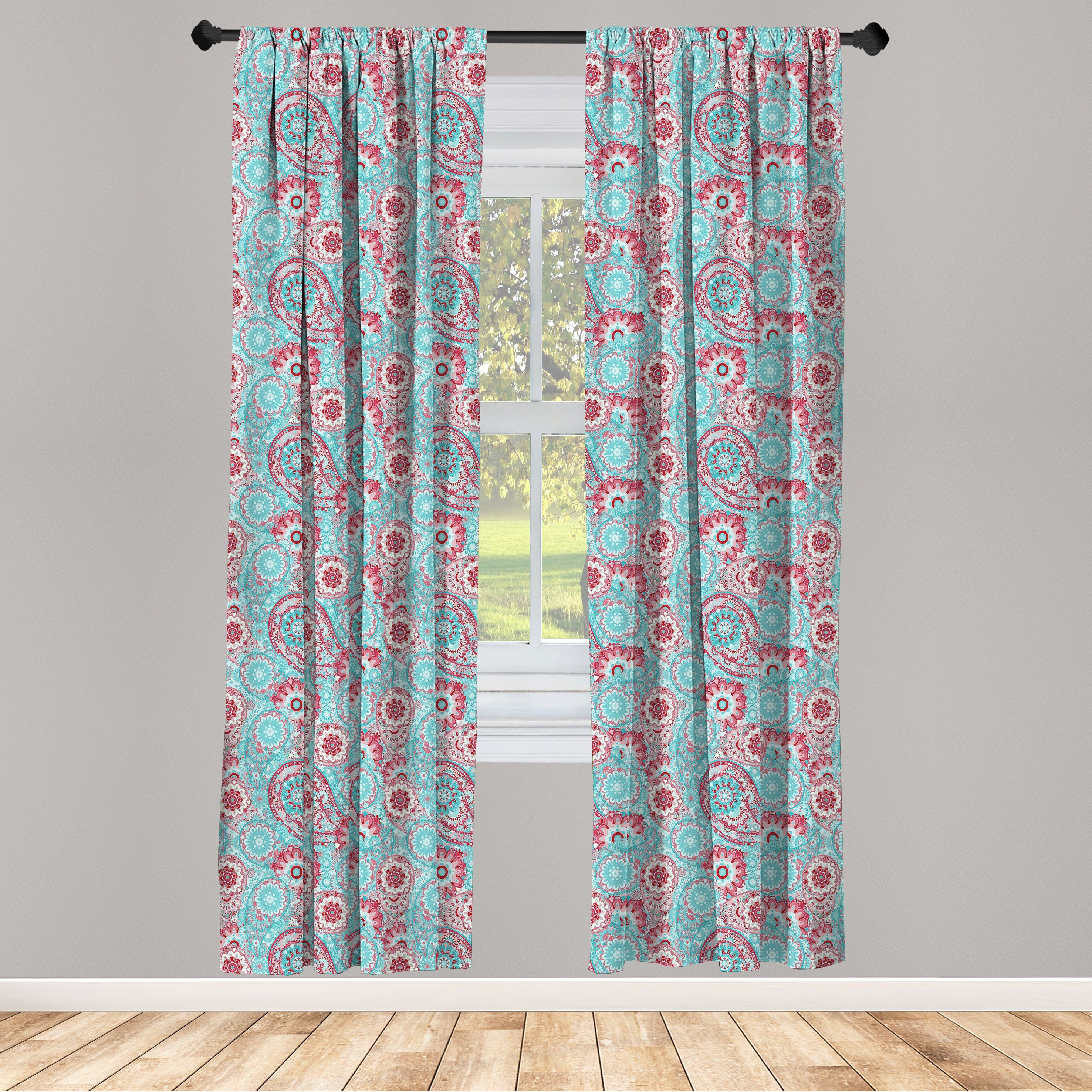 Gardine Vorhang für Wohnzimmer Schlafzimmer Dekor, Abakuhaus, Microfaser, Jahrgang Oriental Frühlings-Blumen | Fertiggardinen