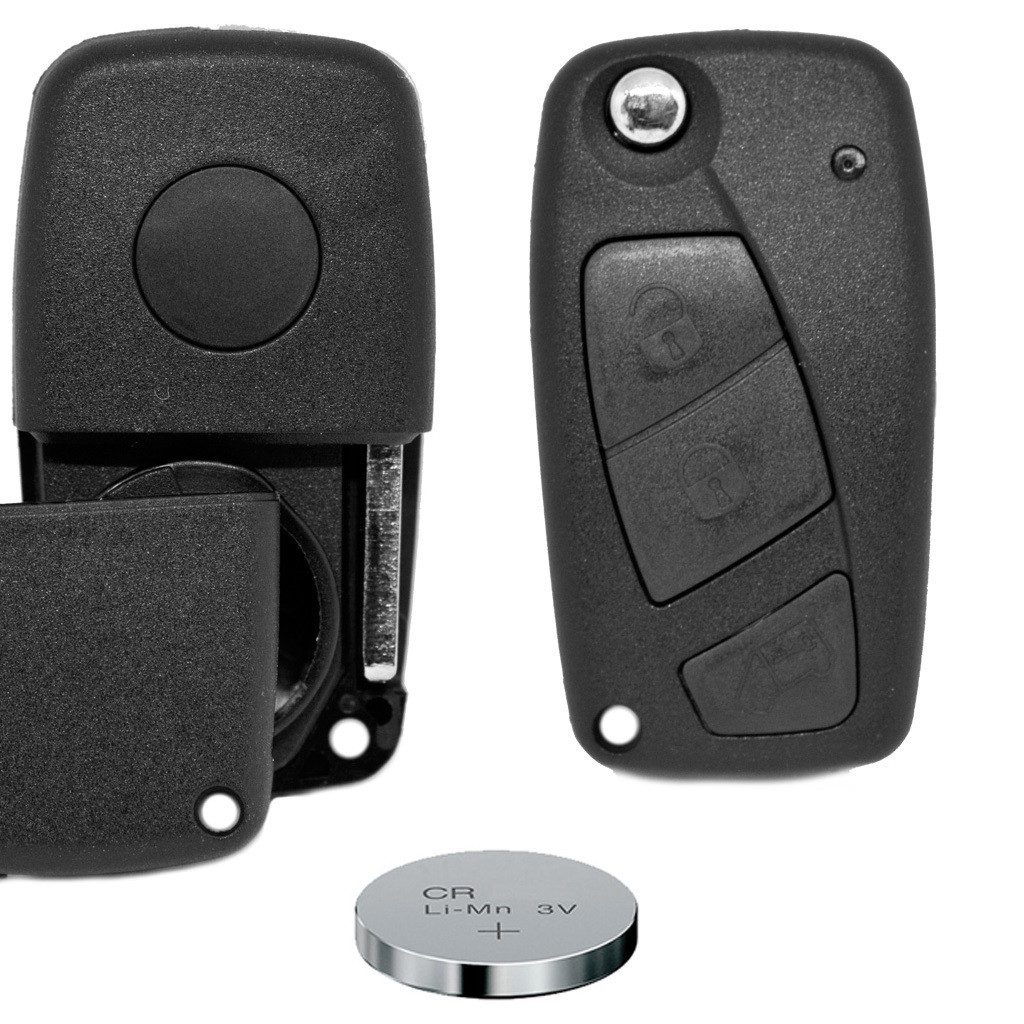 mt-key Klapp Schlüssel Austausch Gehäuse 3 Tasten + SIP22 Rohling + CR2032 Knopfzelle, CR2032 (3 V), für FIAT Funk Fernbedienung