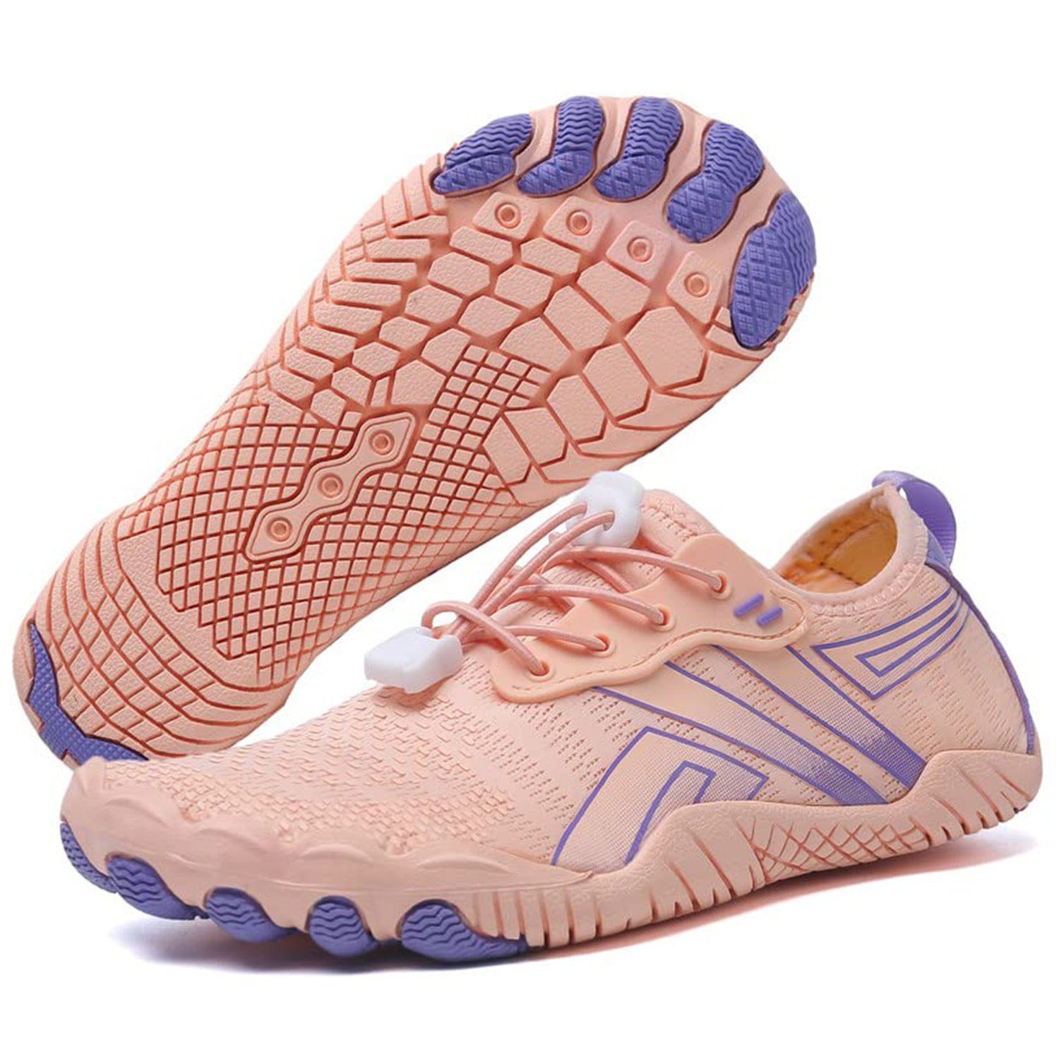 Daisred Damen Herren Barfußschuhe, Bequem Fitnessschuhe mit Weich Sohle Barfußschuh Rosa