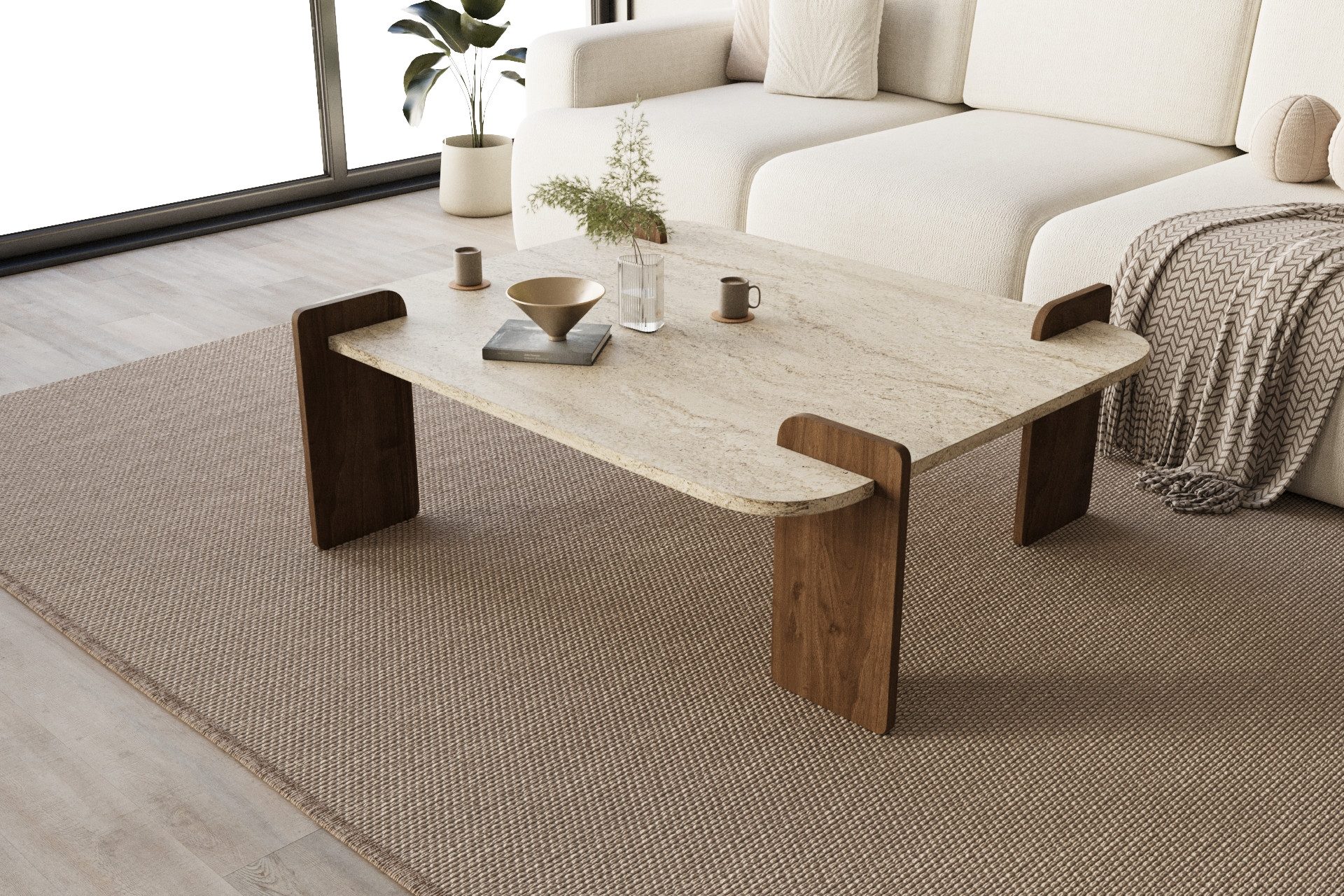 moebel17 Couchtisch Couchtisch Brilliance Travertin Braun Granit Optik 90x70 (1-St)