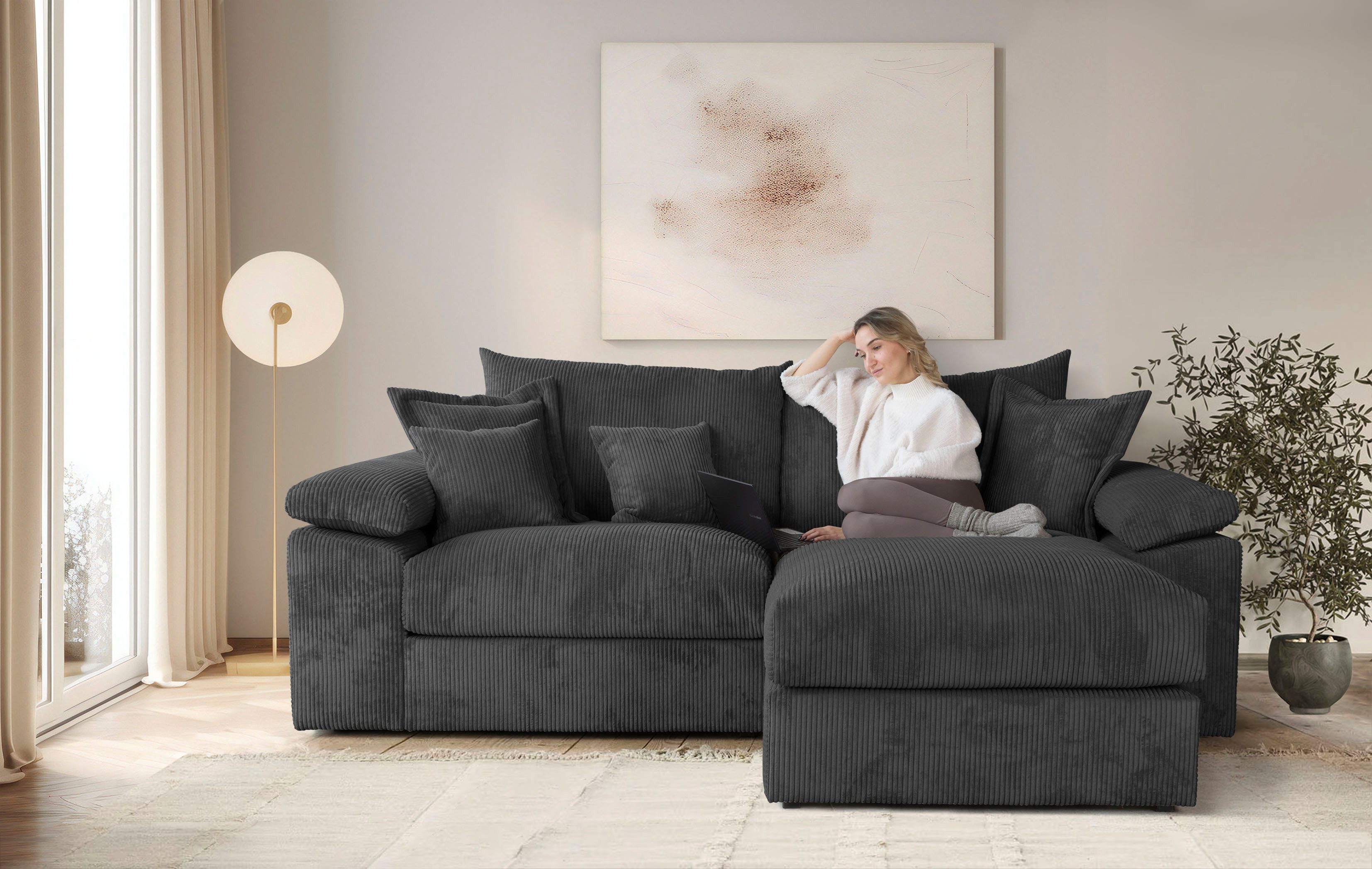 Home affaire Ecksofa Soft&Cosy XL L-Form, B: 246 cm - OTTO. Verlässliche Qualität., Mega-Sofa, Cord oder Chenille-Struktur, mit Federkern & 4 Zierkissen