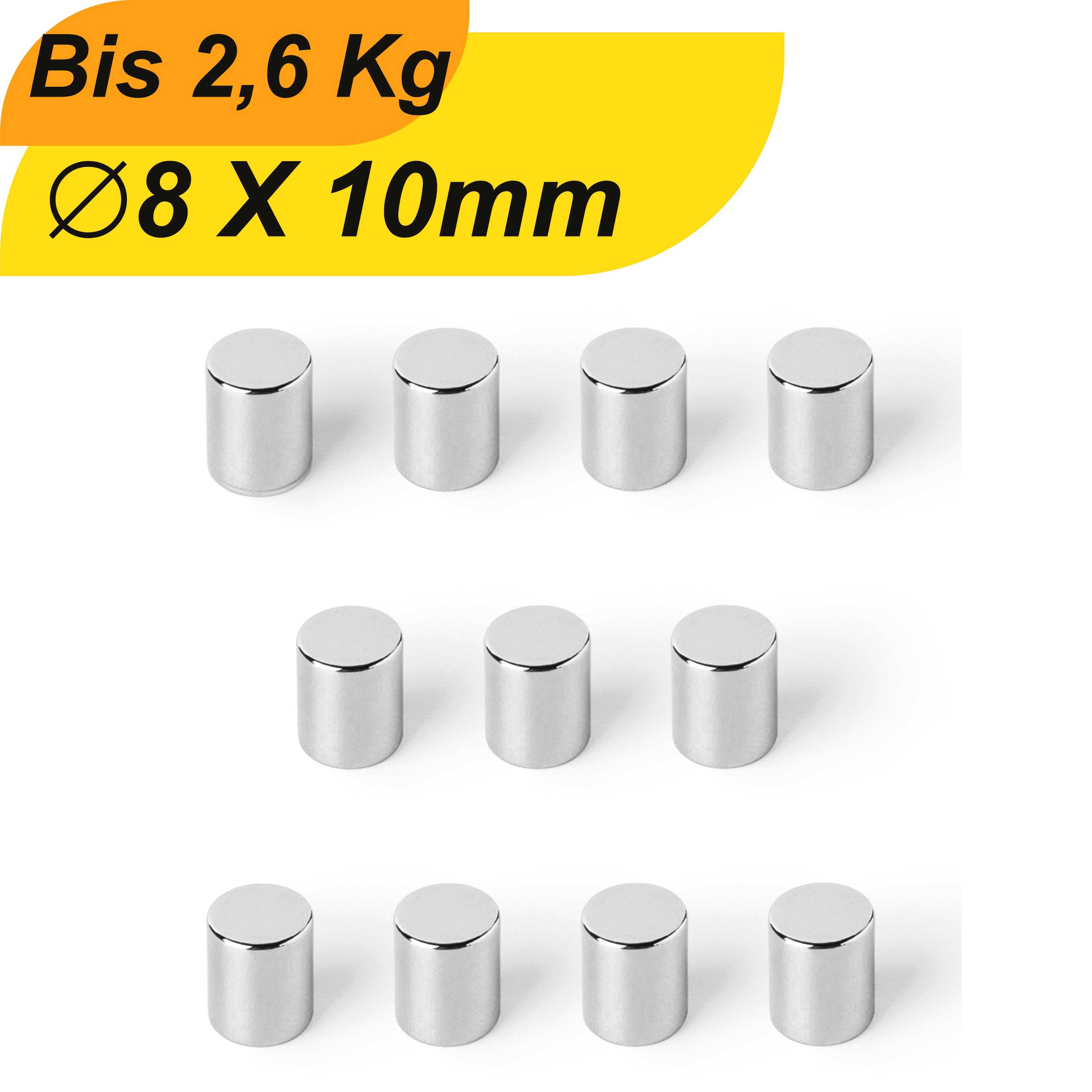 Magnet Neodym Magnet 8mm x 10mm Supermagnete hohe Haftkraft Scheibenmagnet
