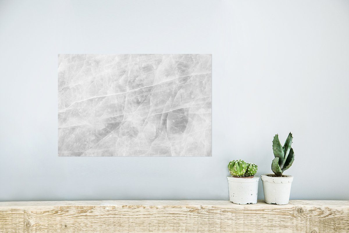 MuchoWow Poster Marmor - Marmoroptik, - Stein Wandposter St), Poster, Wohnzimmer, Ohne (1 Wandbild, - für Rahmen Luxus - Weiß