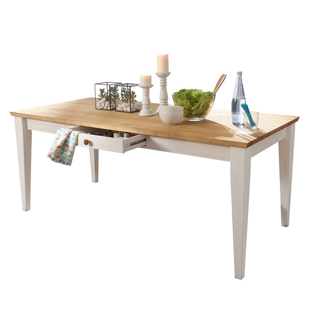 Lomadox Essgruppe WARNA-69, (Spar-Set, 7-tlg), in Kiefer weiß mit Eiche inkl. Stühle und Esstisch, Landhausstil