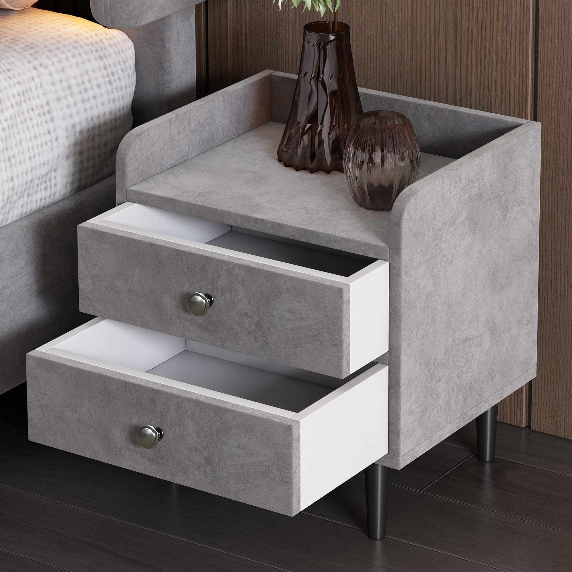 MODFU Kommode Gepolsterter Kommode (mit 2 Schubladen, mit Schallwand, Mit Metallgriff, Stauraum im Wohnzimmer und Schlafzimmer, MDF, Samt)