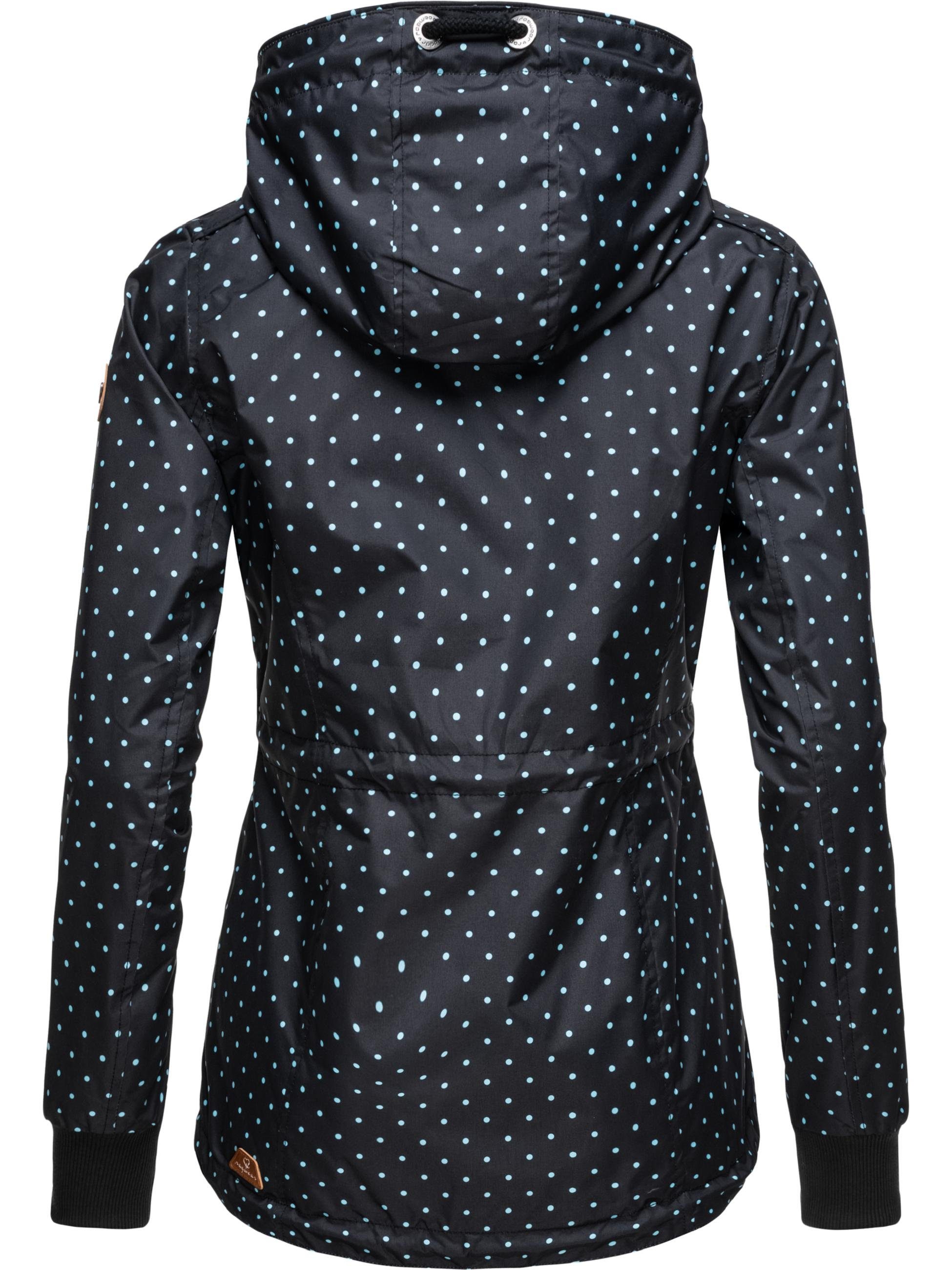 Kapuze stylische Danka mit Schwarz20 Dots großer Outdoorjacke Ragwear Übergangsjacke