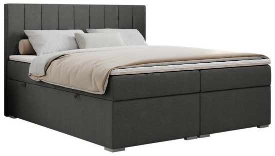 MKS MÖBEL Boxspringbett ALLY, Doppelbett mit Multipocket-Matratze, Praktisch Polsterbett 160x200 cm Struktur Dunkelgrau