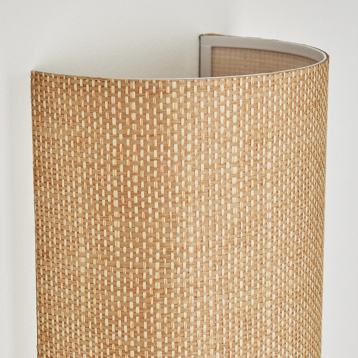 hofstein Wandleuchte Wandlampe aus Metall/Bast in Schwarz/Natur, ohne Leuchtmittel, Wandleuchte m. Stecker/Schalter, Kabel, UP & Down Lichteffekt, 1 x E27