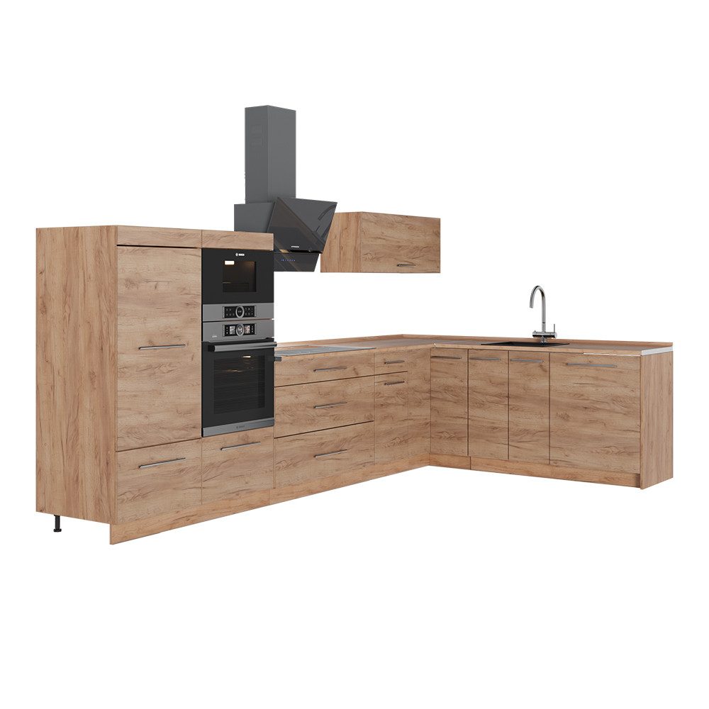 Vicco Winkelküche Fame-Line, Goldkraft Eiche/Goldkraft Eiche, 347 x 51.6 cm ohne Arbe...