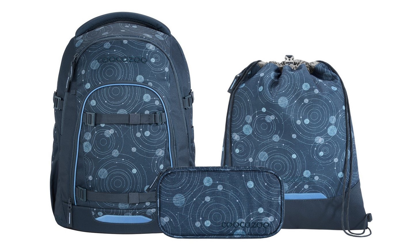 coocazoo Schulranzen Schulrucksack-Set MATE Blue Orbit 3-teilig (3-teilig), ergonomisch, Körpergröße: 135 - 180 cm, Easy-Grow-System