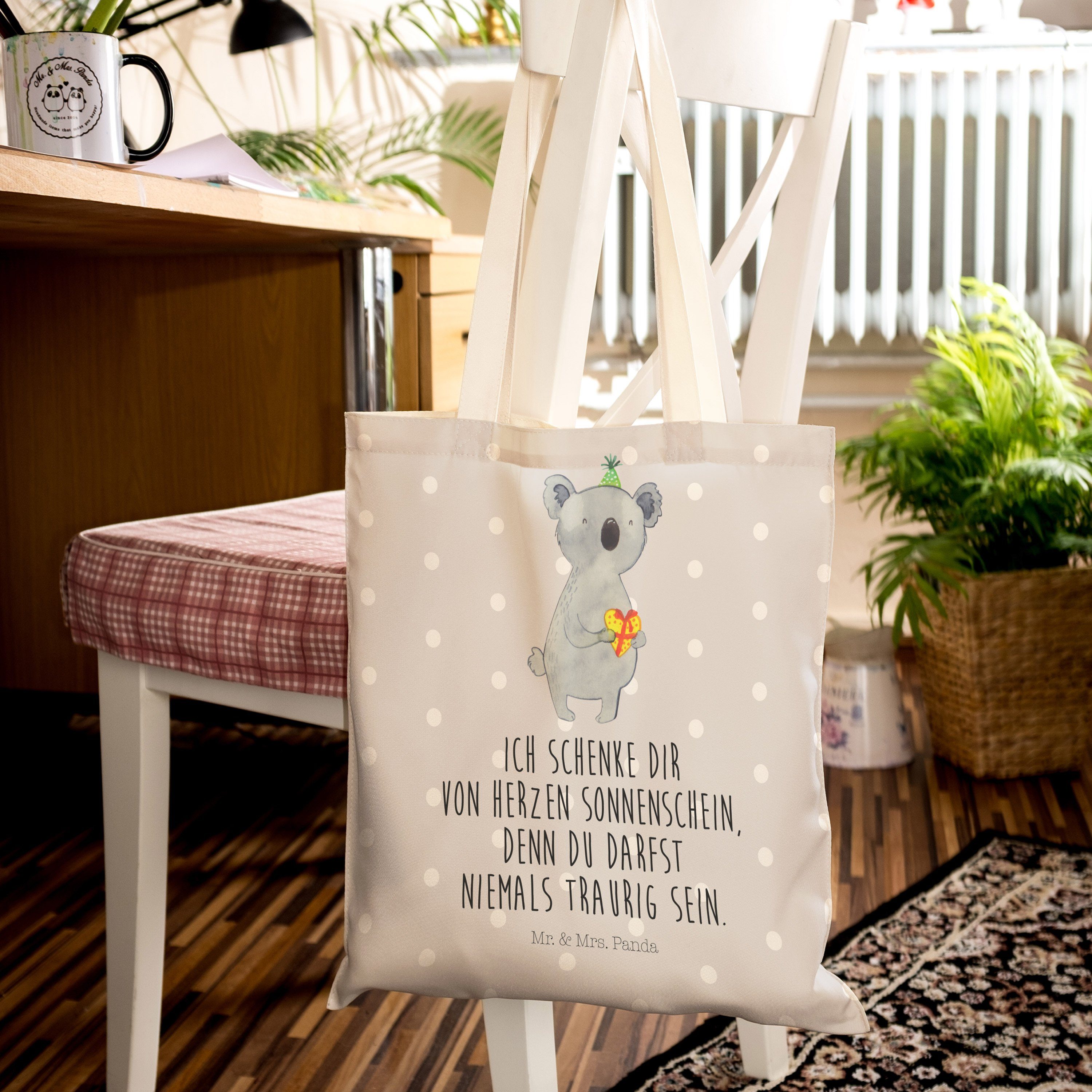- Tragetasche & Geburtstag, Mrs. Shop (1-tlg) Tasche, - Tragetasche, Geschenk Mr. Pastell Grau Panda Koala