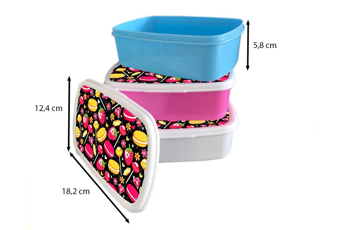 Brotbox für Muster Kinder - Lunchbox MuchoWow Erwachsene, Brotdose, Kunststoff, und und Mädchen (2-tlg), Erdbeere, Jungs Süßigkeiten weiß - für