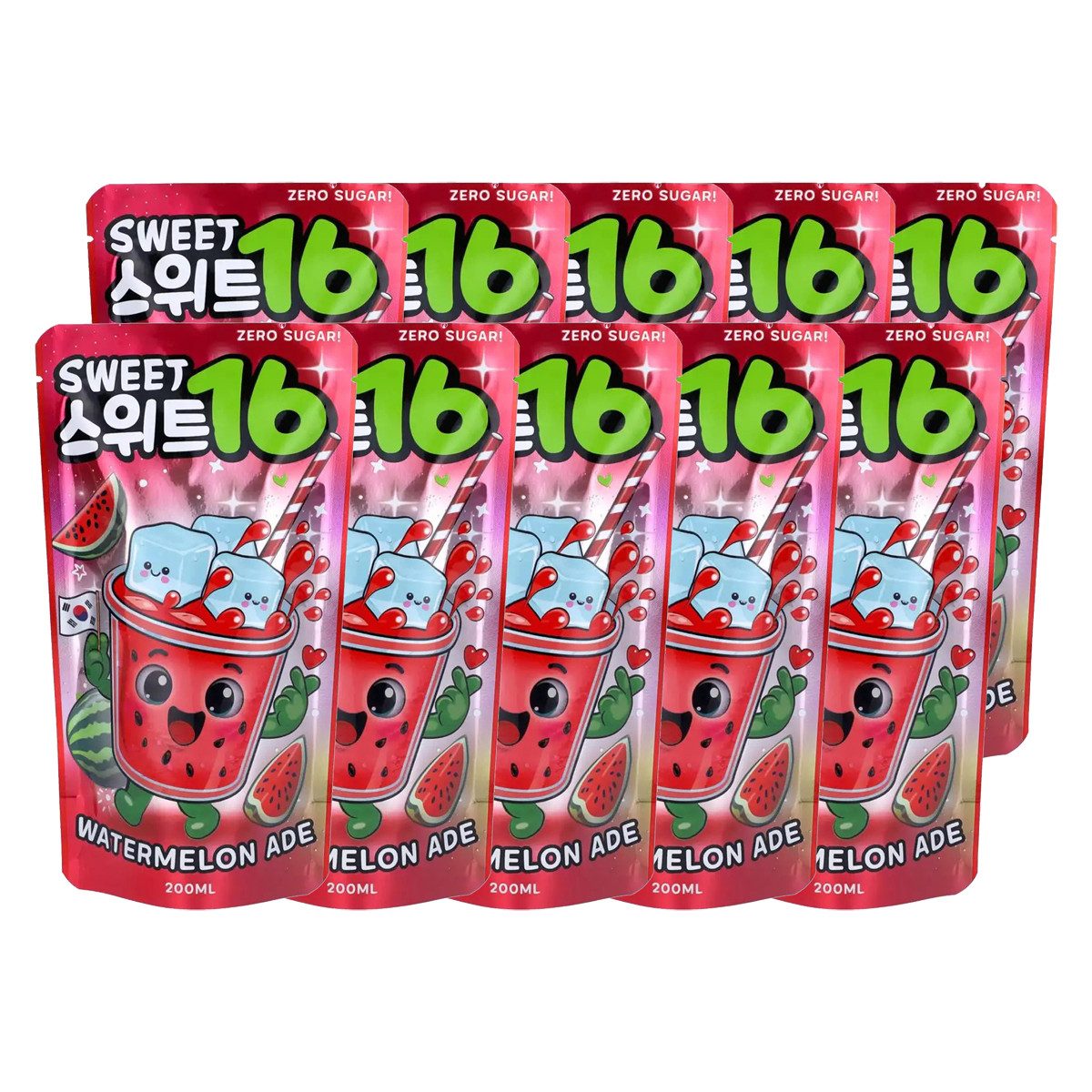 Sweet16 Softgetränk, Sweet16 Wassermelonenlimonaden Getränk zuckerfrei 200ml 10er Pack