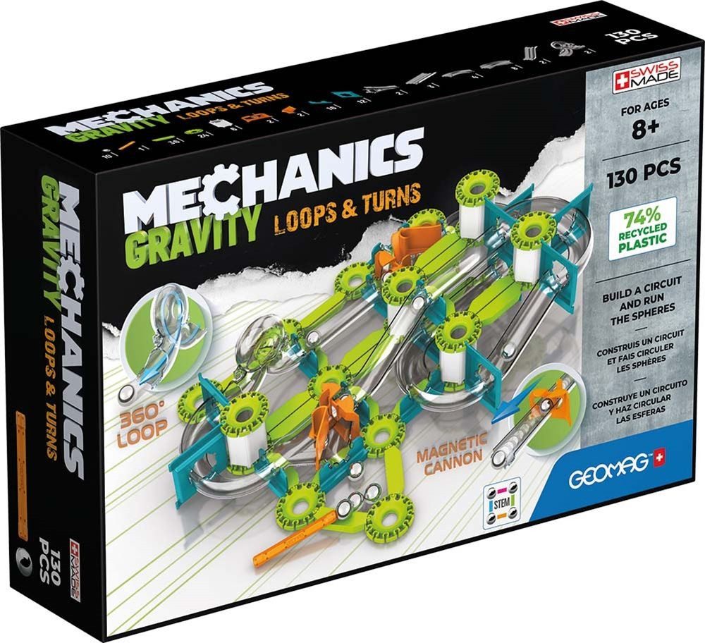 Geomag™ Lernspielzeug Mechanics Gravity - Loops & Turns 130 tlg. Magnetismus + Schwerkraft (130-St), Magnetische Teile