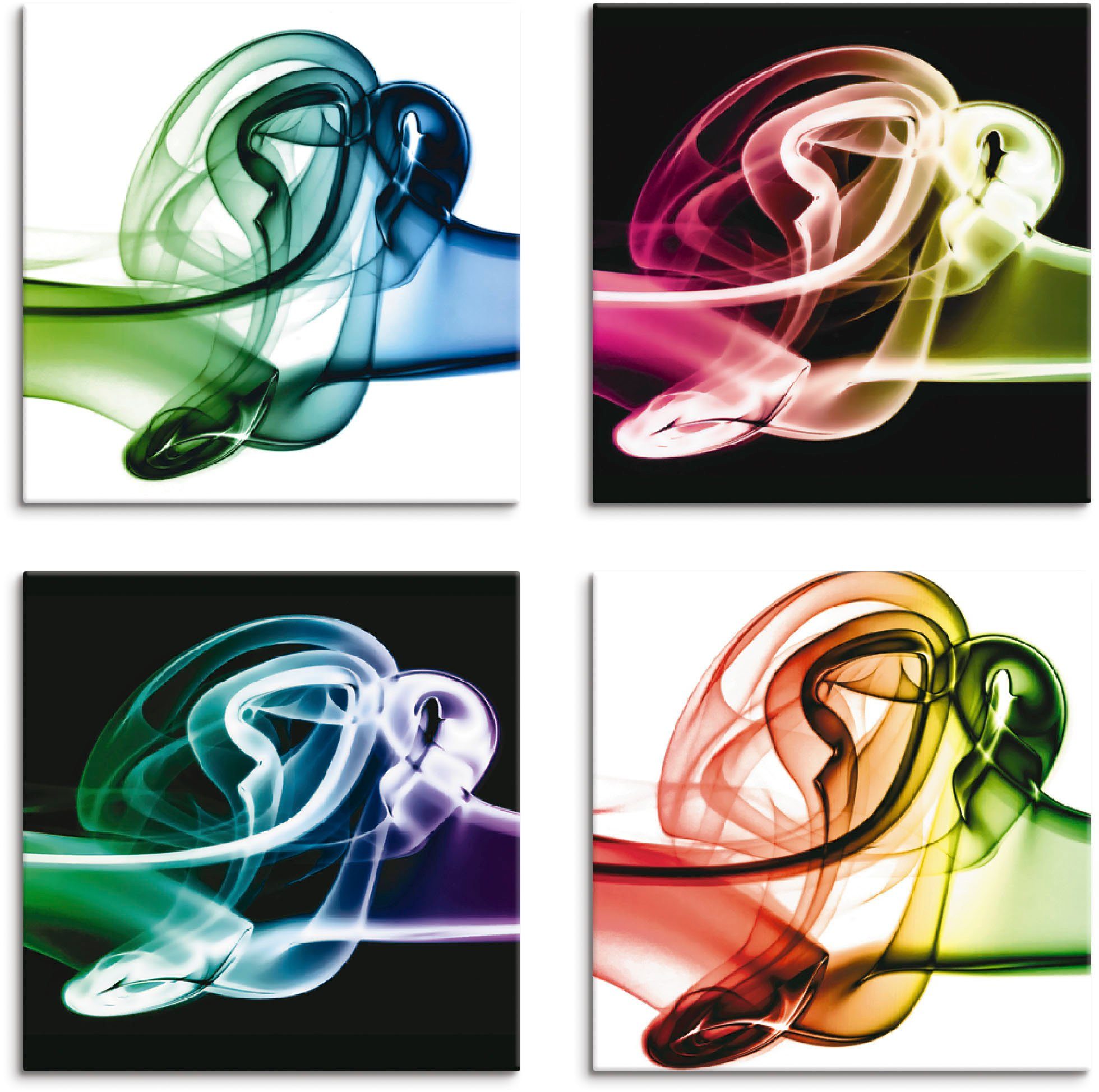 Artland Leinwandbild Aufeinanderprallen Gegenstandslos verschiedene (4 4er von St), Farben, Set, Größen