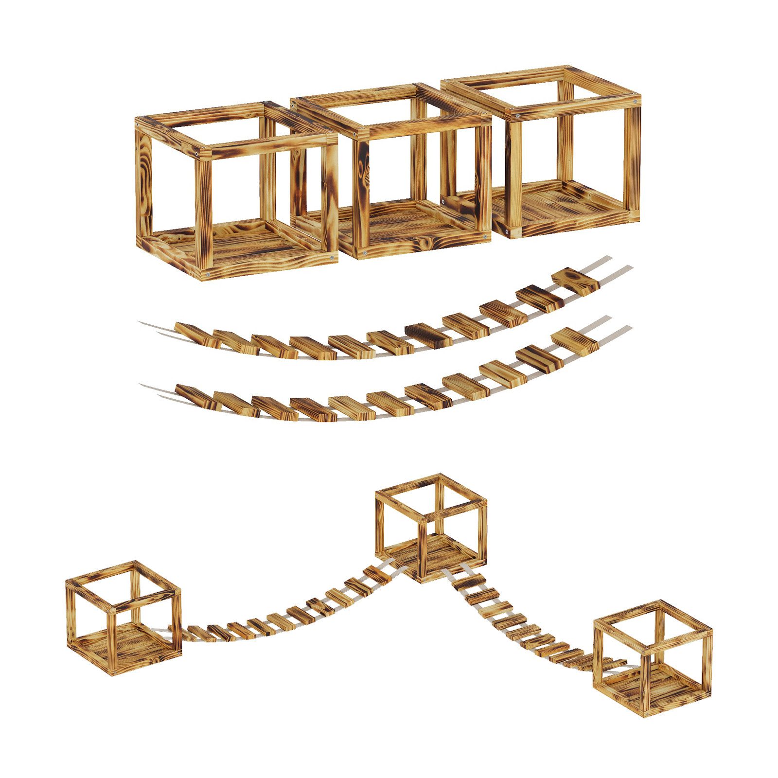 QLS Katzen-Kletterwand Deckenmontage Geflammt mit 2 Brücken und 3 Liegen, a günstig online kaufen