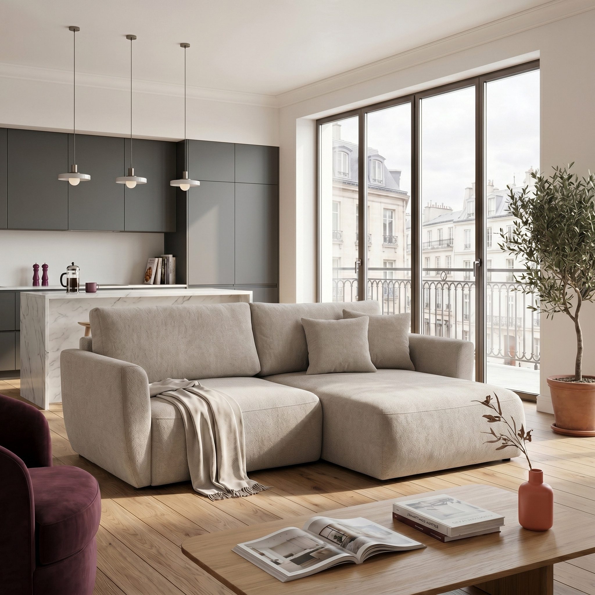 Muffo Ecksofa Bella mit Schlaffunktion Easy-Clean, mit Schlaffunktion und Bettkasten 230x165 cm, mit Armlehnen und Stauraum