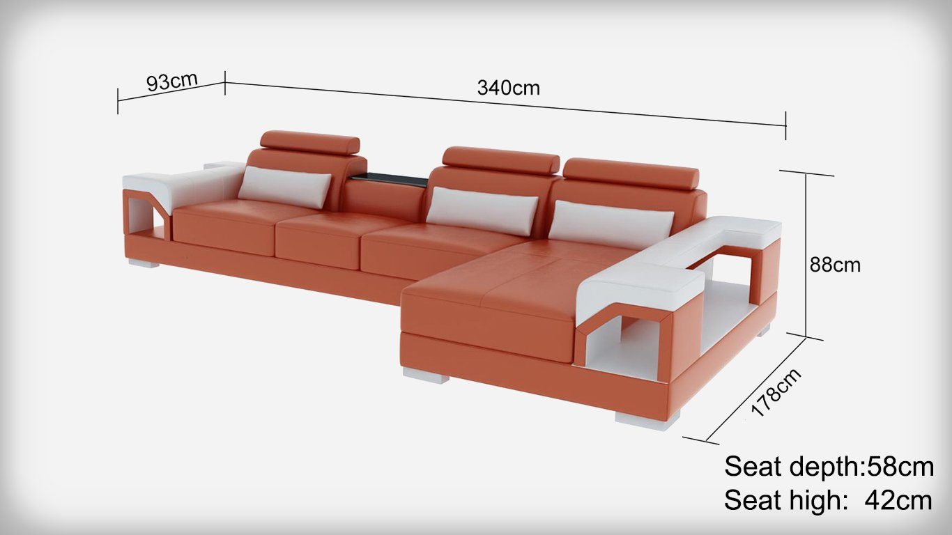 Ecksofa Design Leder Ecksofa, Wohnlandschaft Garnitur JVmoebel Braun/Weiß Modern Couch