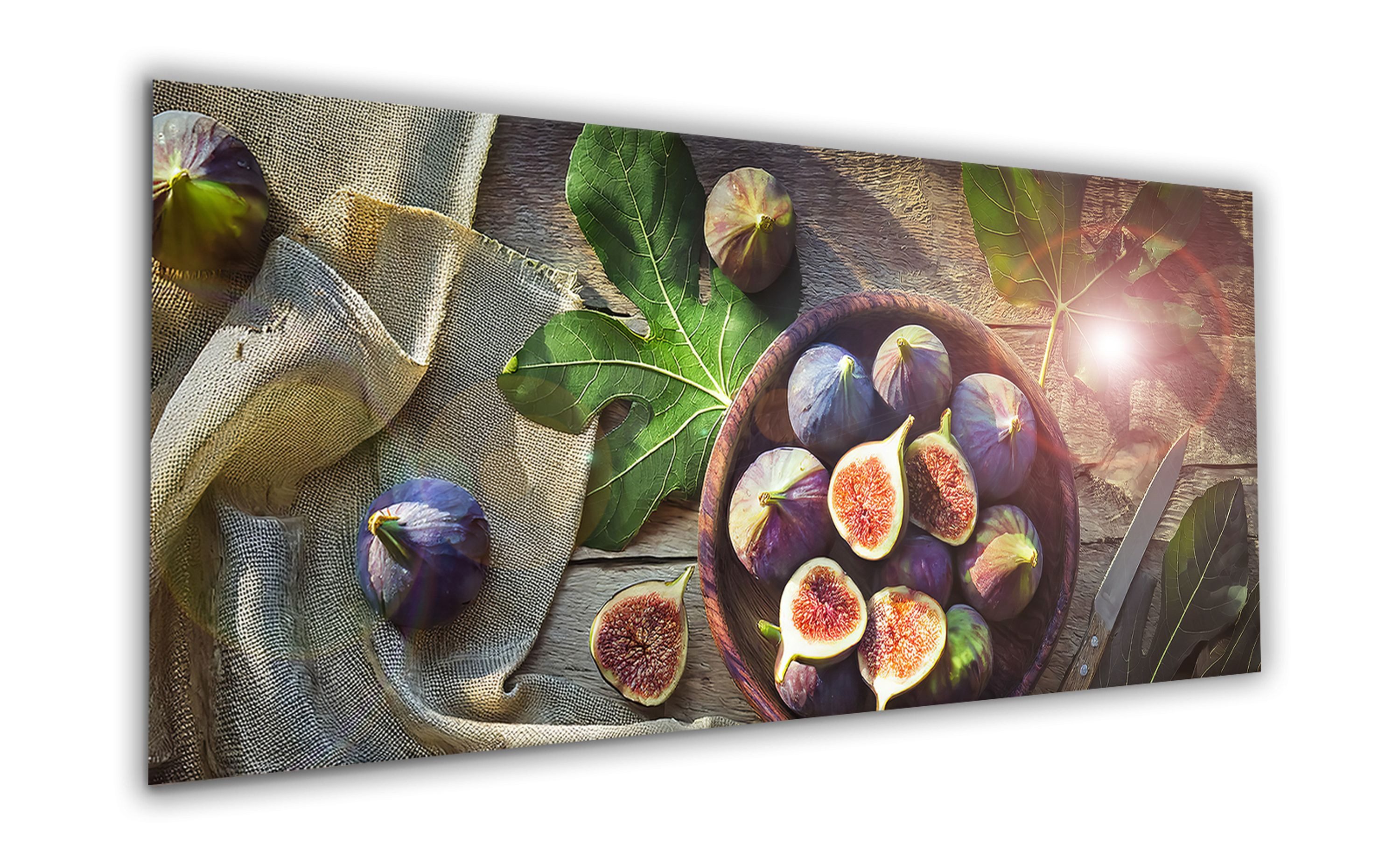 artissimo Glasbild Bild Küche 125x50 cm groß / Wandbild aus Glas / moderne Küchendeko, Küchenbild: Feigen mediterran
