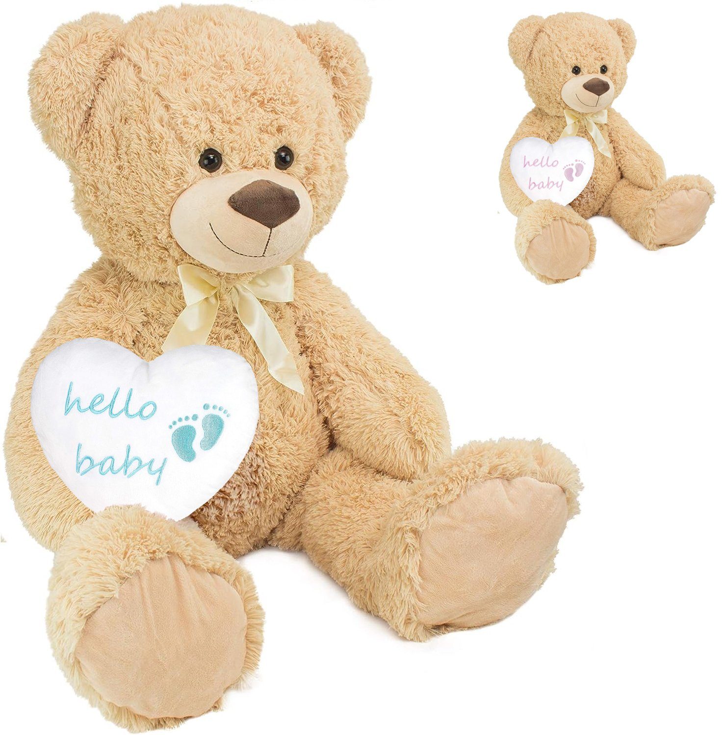 BRUBAKER Kuscheltier XXL Teddybär Beige 100 cm mit Hello Baby Herz (Stoffti günstig online kaufen