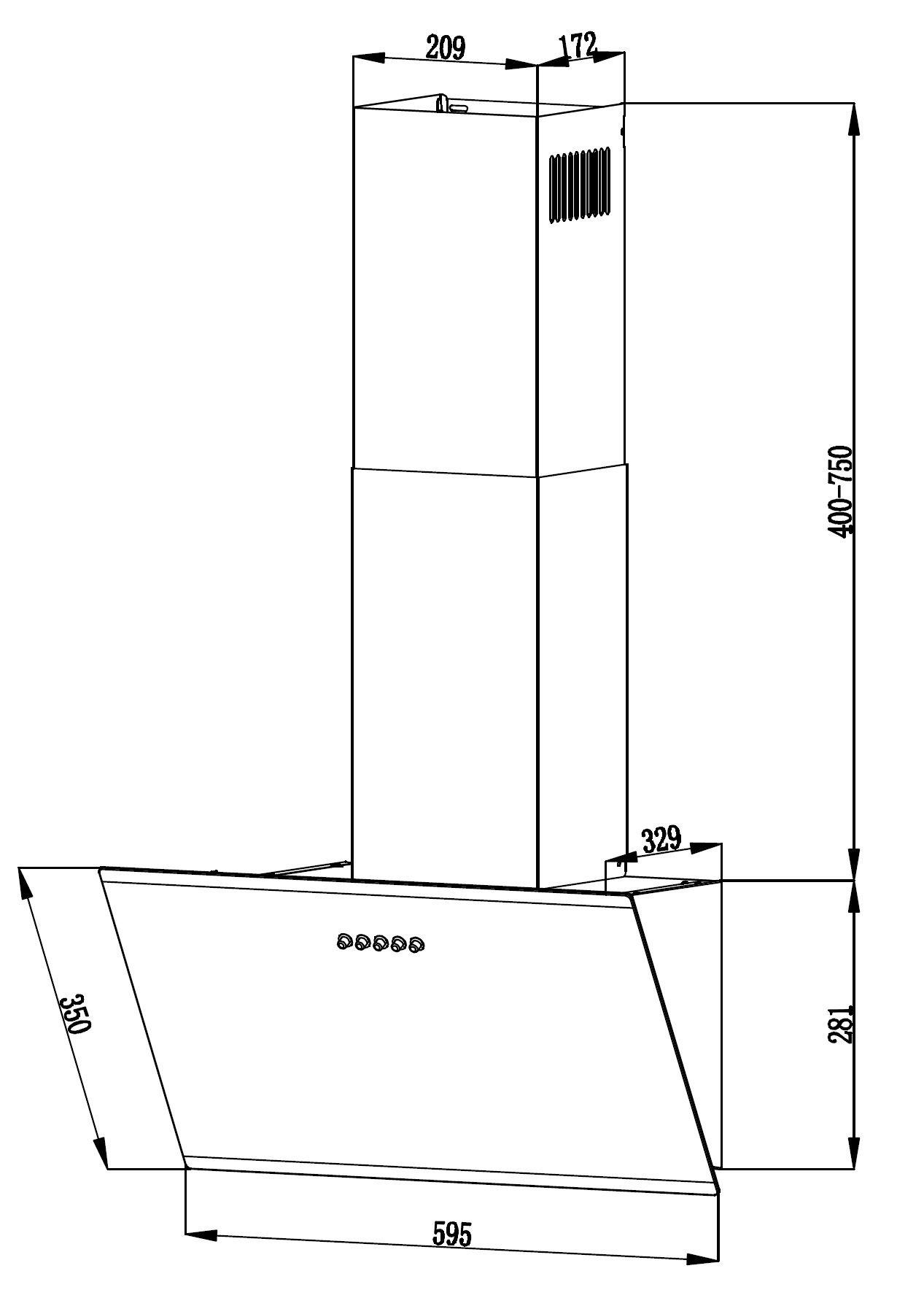 PKM Kopffreihaube S23-60 ABPY Dunstabzugshaube Edelstahl Applikationen schwarzes Glas S23-60 ABPY Dunstabzugshaube Edelstahl Applikationen schwarzes Glas