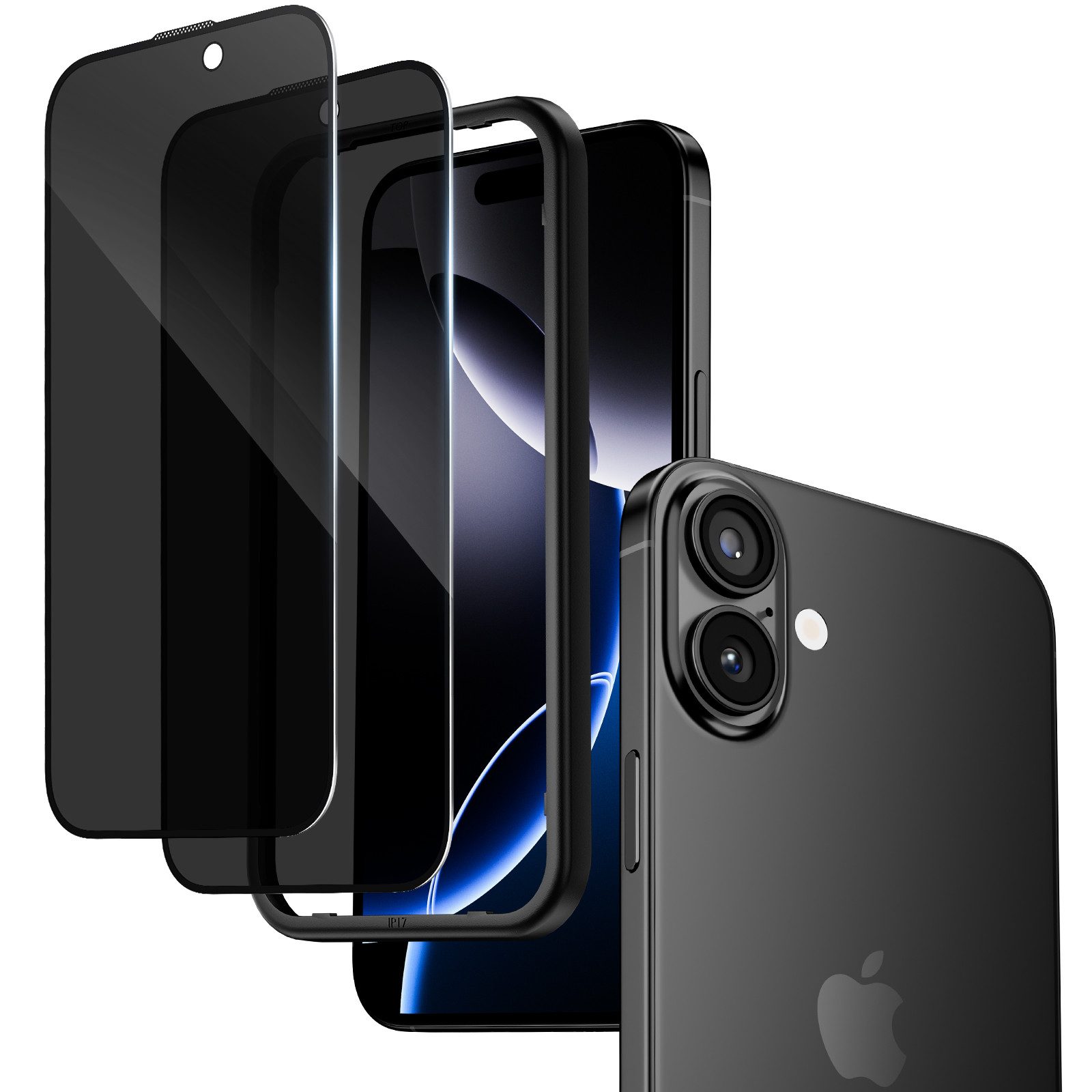 Sytifro Schutzfolie Sichtschutz Panzerglas, Privacy Schutzfolie, Blickschutz für, (iPhone 17 Pro Max/ iPhone 17 Pro/ iPhone 17 Air/ iPhone 17/ iPhone 16 Pro Max/ iPhone 16 Pro/ iPhone 16 Plus/ iPhone 16, 10H Displayschutz, Privacy Blickschutzfolie 28° Sichtschutz), 2 Privacy Glass + 1 Montagerahmen, Premium Panzerfolie