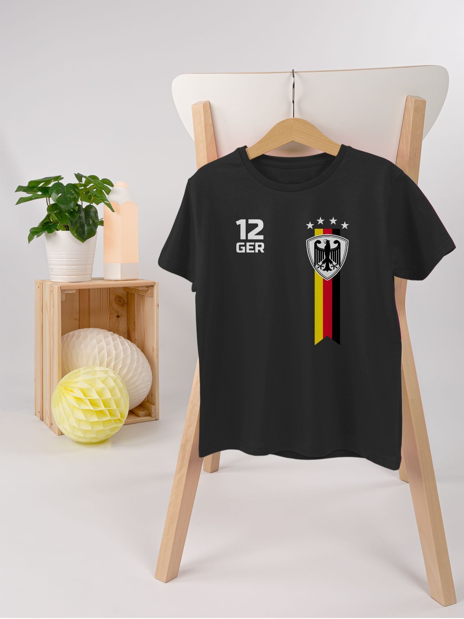 Shirtracer T-Shirt 2024 WM EM Deutschland Schwarz 1 Fan Kinder Fussball
