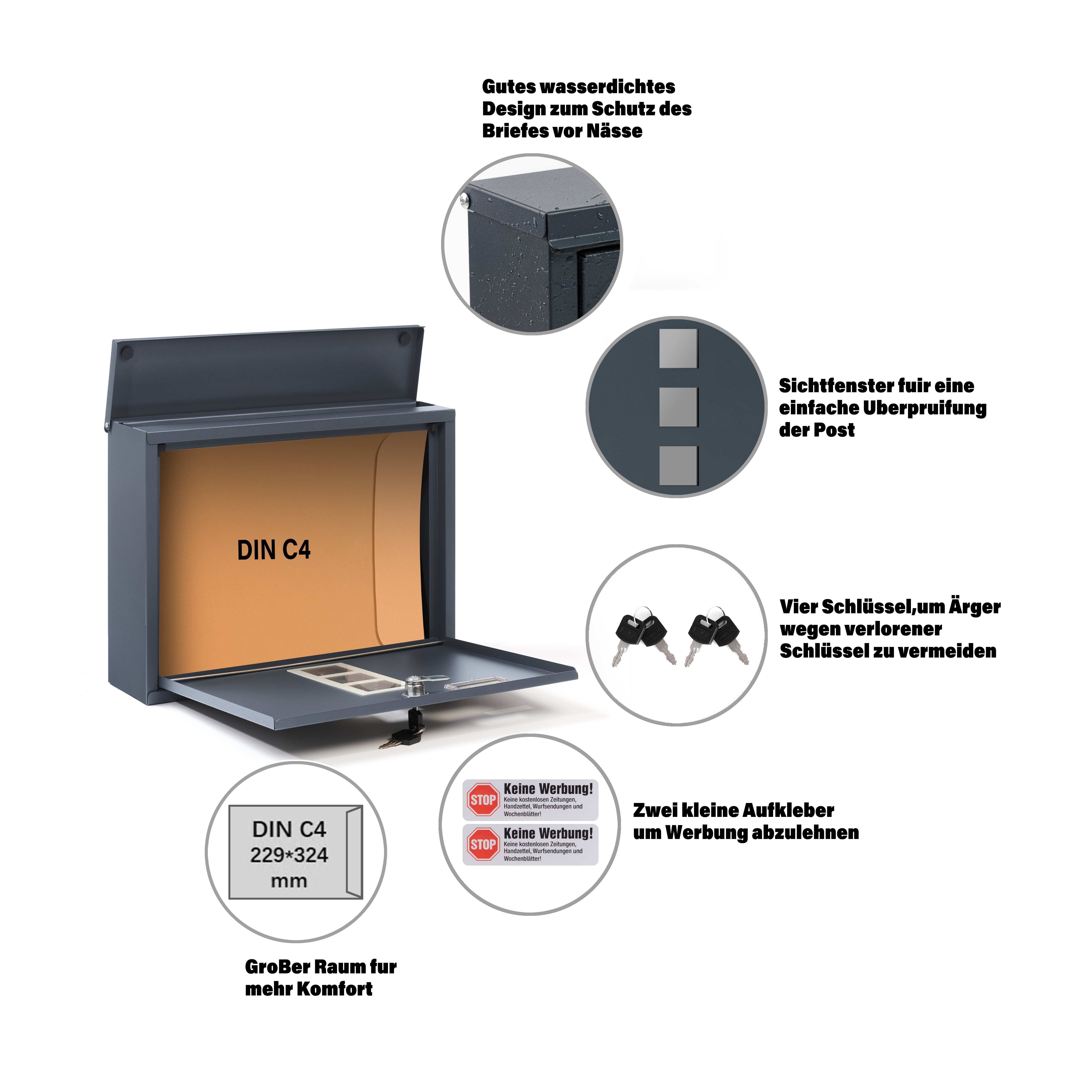 Zedelmaier Wandbriefkasten Briefkasten XXL Wandbriefkasten groß Briefkasten C4