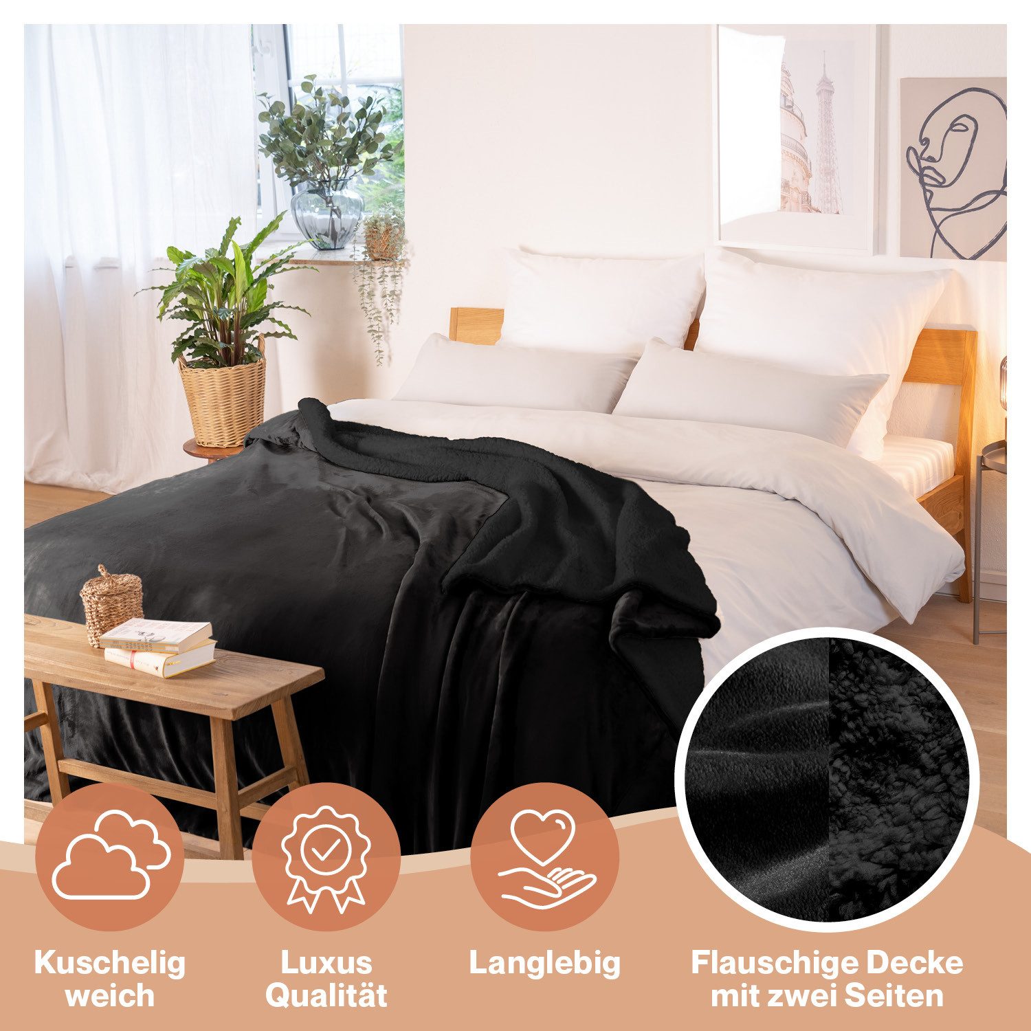 Wohndecke Sherpa-Fleecedecke, Oeko-TEX Zertifiziert, Blumtal, hochwertig, weich, warm, flauschig